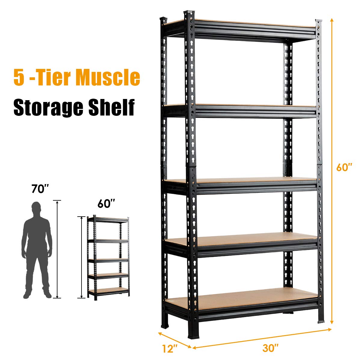 Tangkula 5-Tier Heavy Duty Steel Storage Shelves - 60
