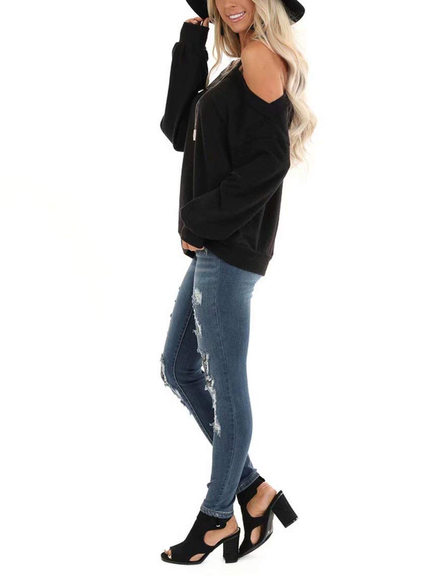 Ezbelle Women's Oversized Long Sleeve Cold Shoulder Sweater Tunic Top - Cozy Fall & Winter Pullover for Casual Outfits, Date Nights and Office Wear