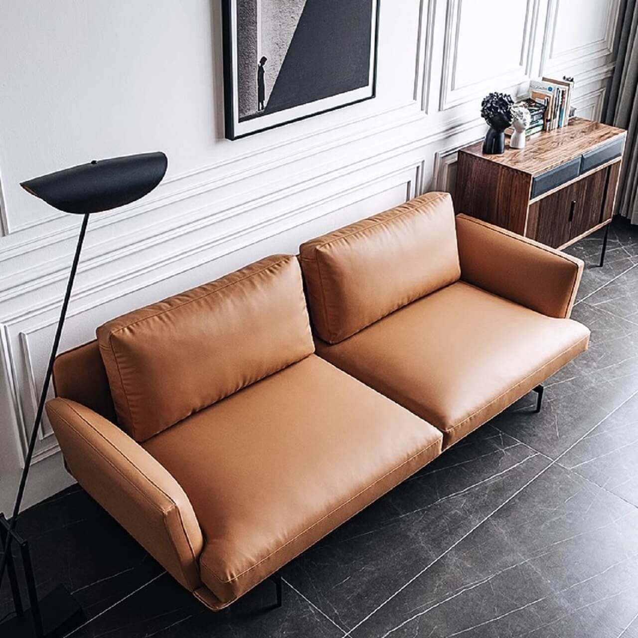 Minimalist Orange Microfiber Leather Sofa - Modern 88.58