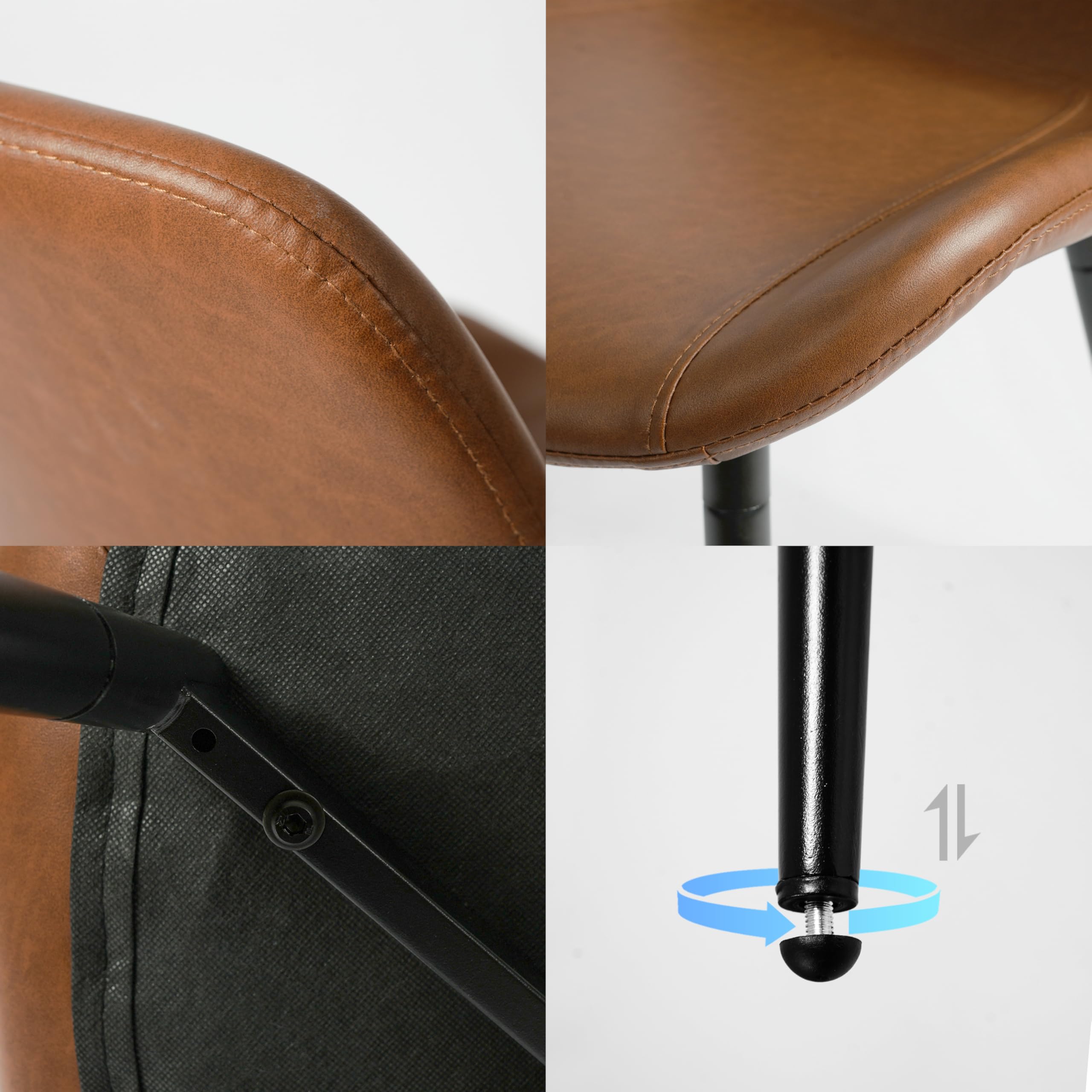 4-Piece Faux Leather Dining Chair Set - Modern Armless Upholstered Kitchen Chairs with Black Metal Legs - Comfortable Restaurant & Living Room Accent Chairs for Home, Office, and Cafe Use