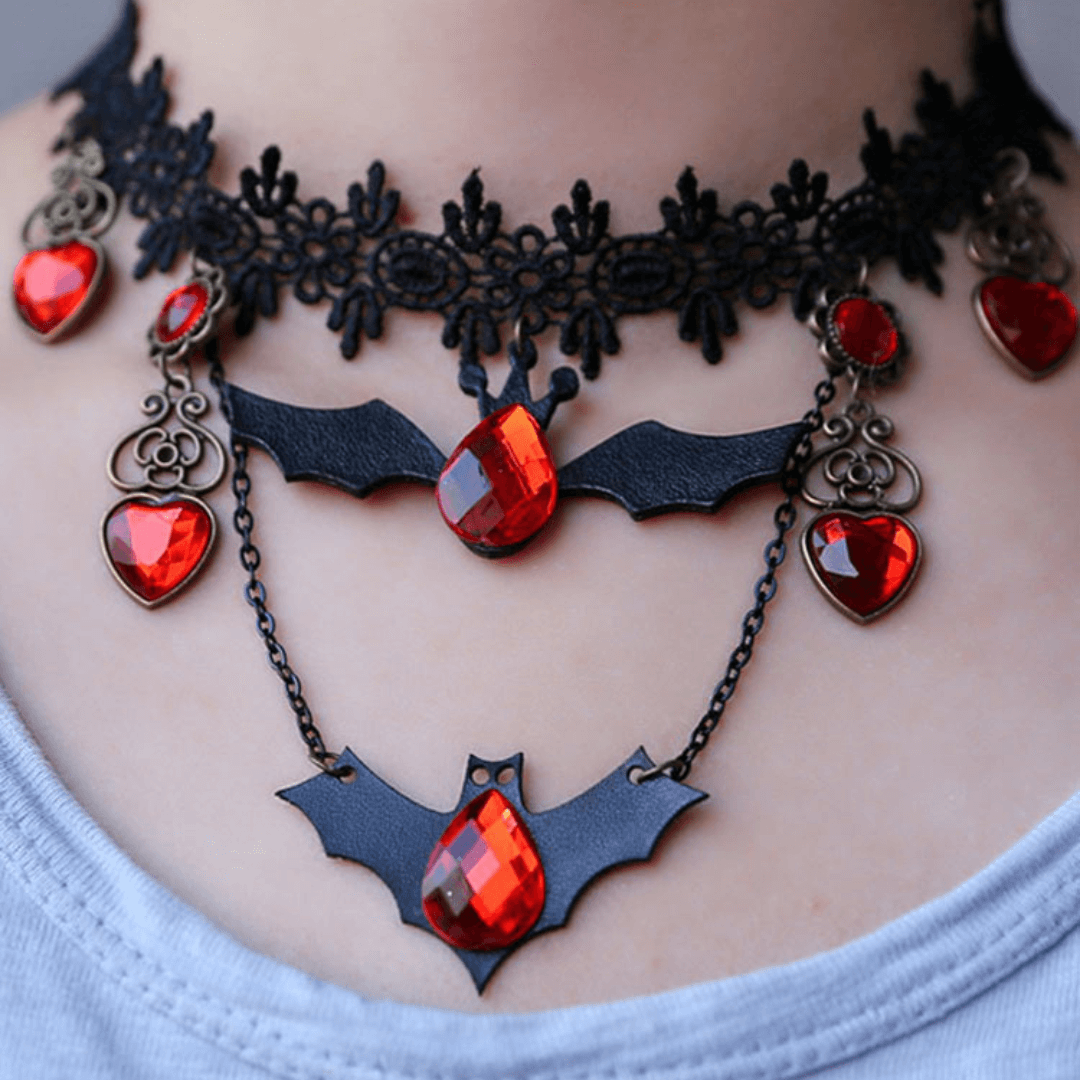 Gothic Black Lace Bat Wing Vampire Choker Necklace | Elegant Halloween Costume Accessory | Perfect for Cosplay, Gothic Fashion & Vampire-Themed Parties (X0872)