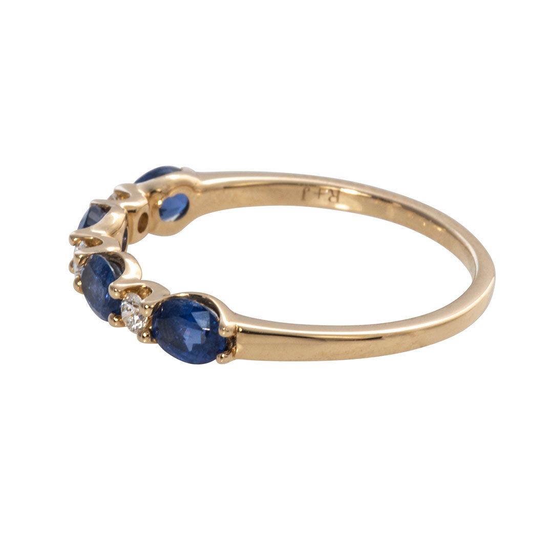 14K Yellow Gold Oval Sapphire & Round Diamond Wedding Band – Elegant Stackable Ring for Bridal, Anniversary, and Special Occasions