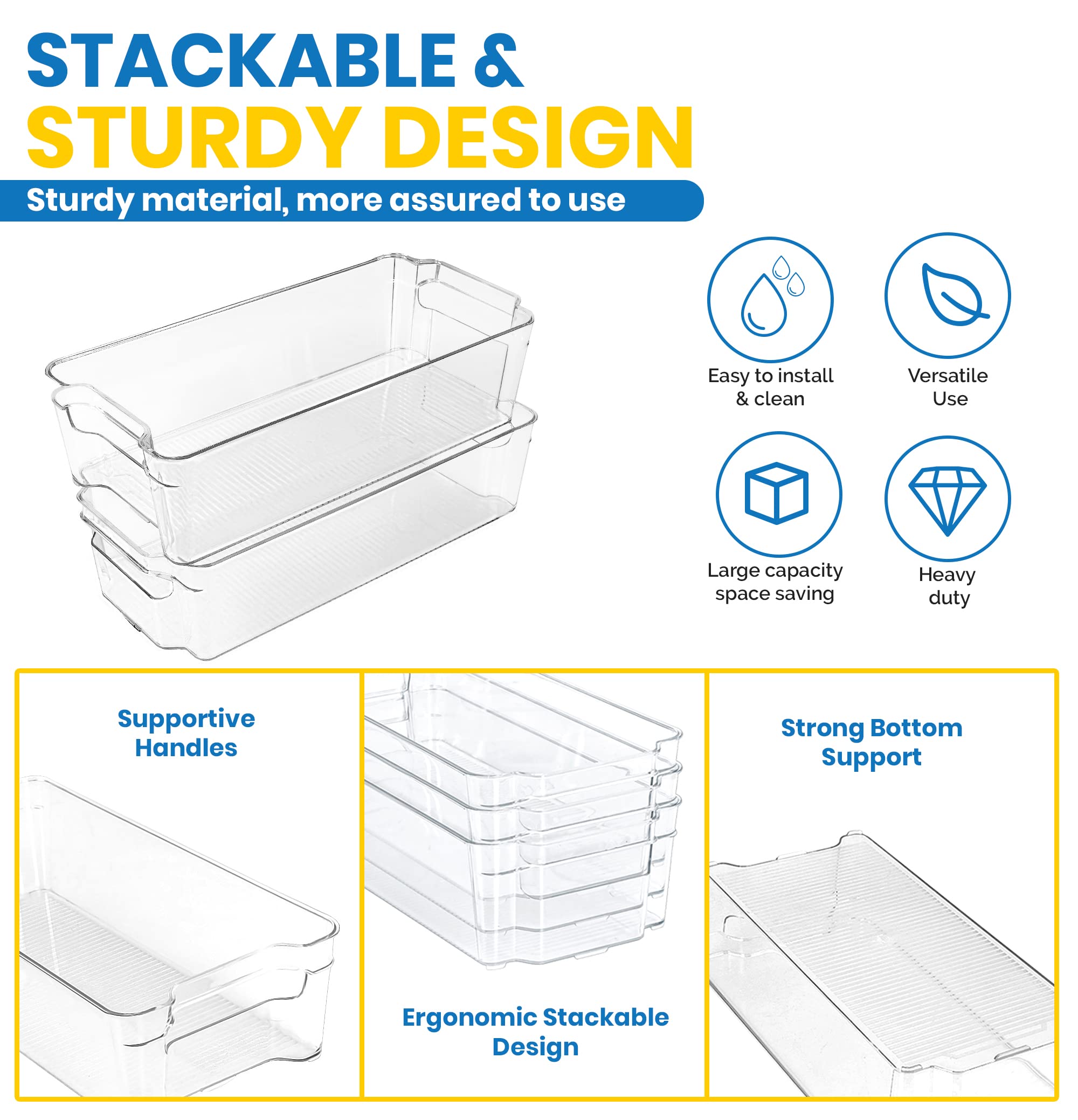 Utopia Home Medium Pantry Organizer Set of 8 - BPA Free Refrigerator Storage Bins for Freezer, Kitchen Counter & Cabinet Organization - Perfect for Meal Prep, Grocery Storage & Small Space Organizing