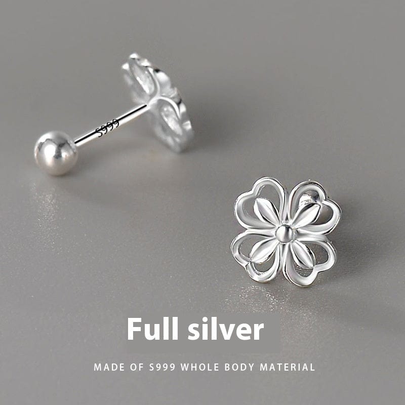 S999 Sterling Silver Floral Bone Stud Earrings for Women - Full Body Silver Earrings for Everyday Wear, Gift Giving & Special Occasions