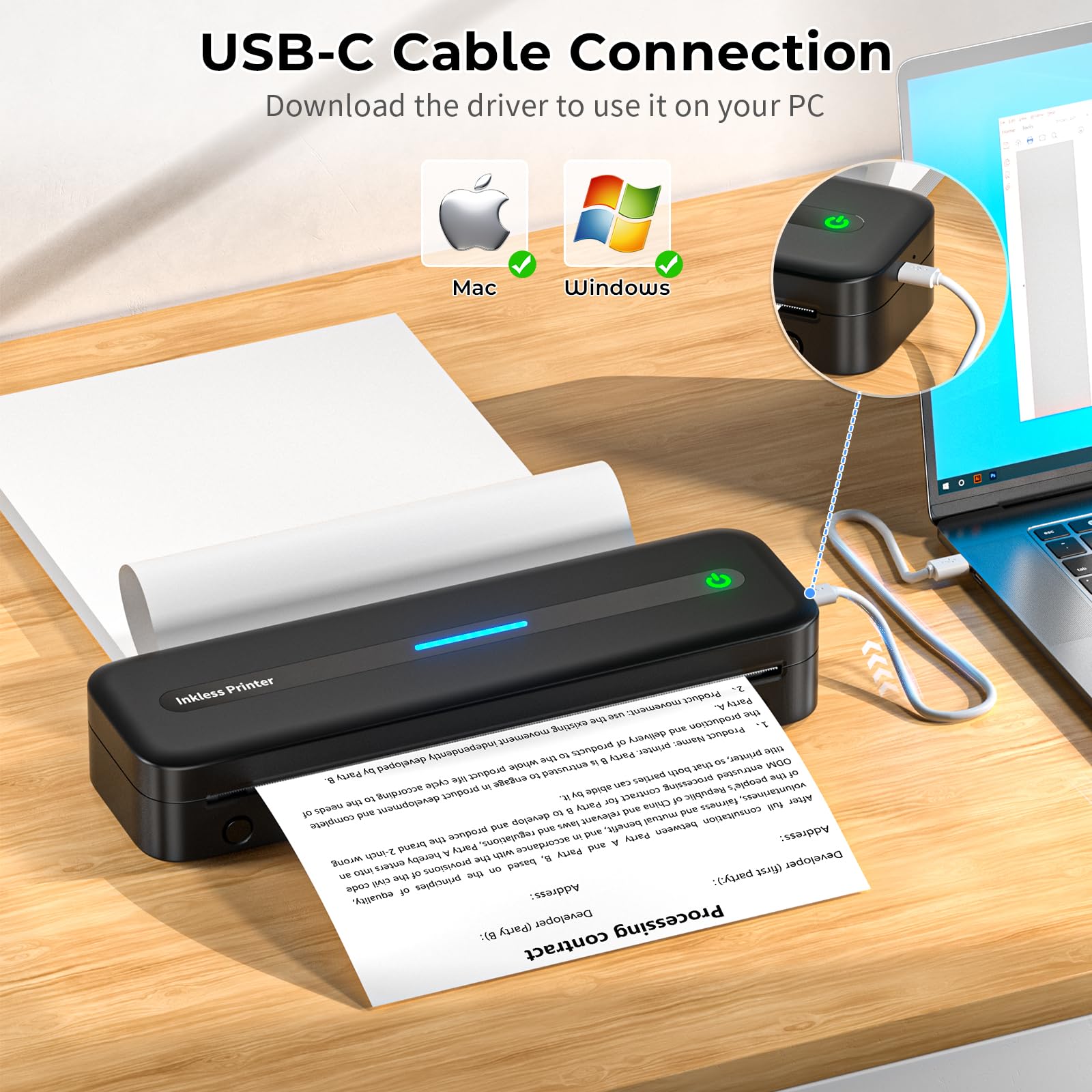 Portable Bluetooth Thermal Printer - M832 Inkless Printer for Phone, Laptop & Tablet | Supports 8.5