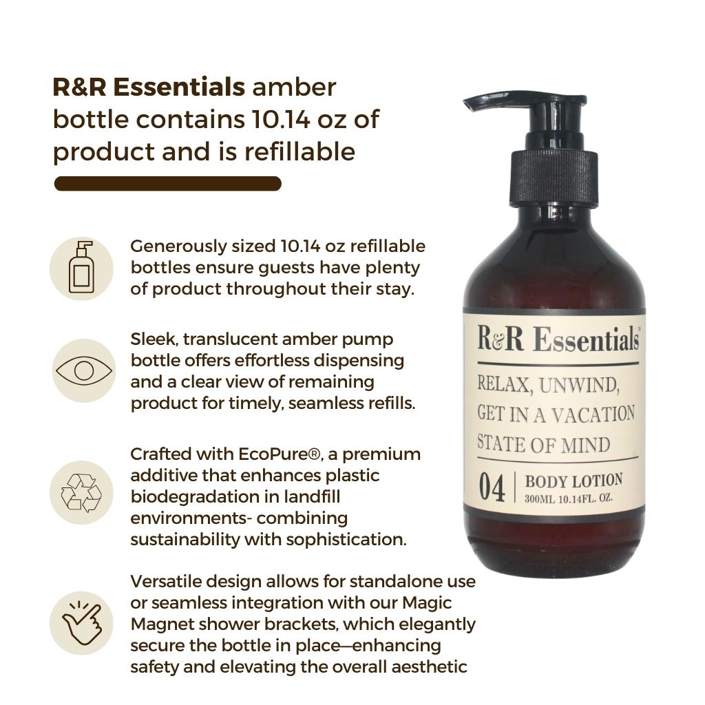 R&R Essentials Refillable Pump Bottles for Body Lotion - Perfect for Home, Spa & Travel - Moisturizing Dispenser with Easy Refill Design