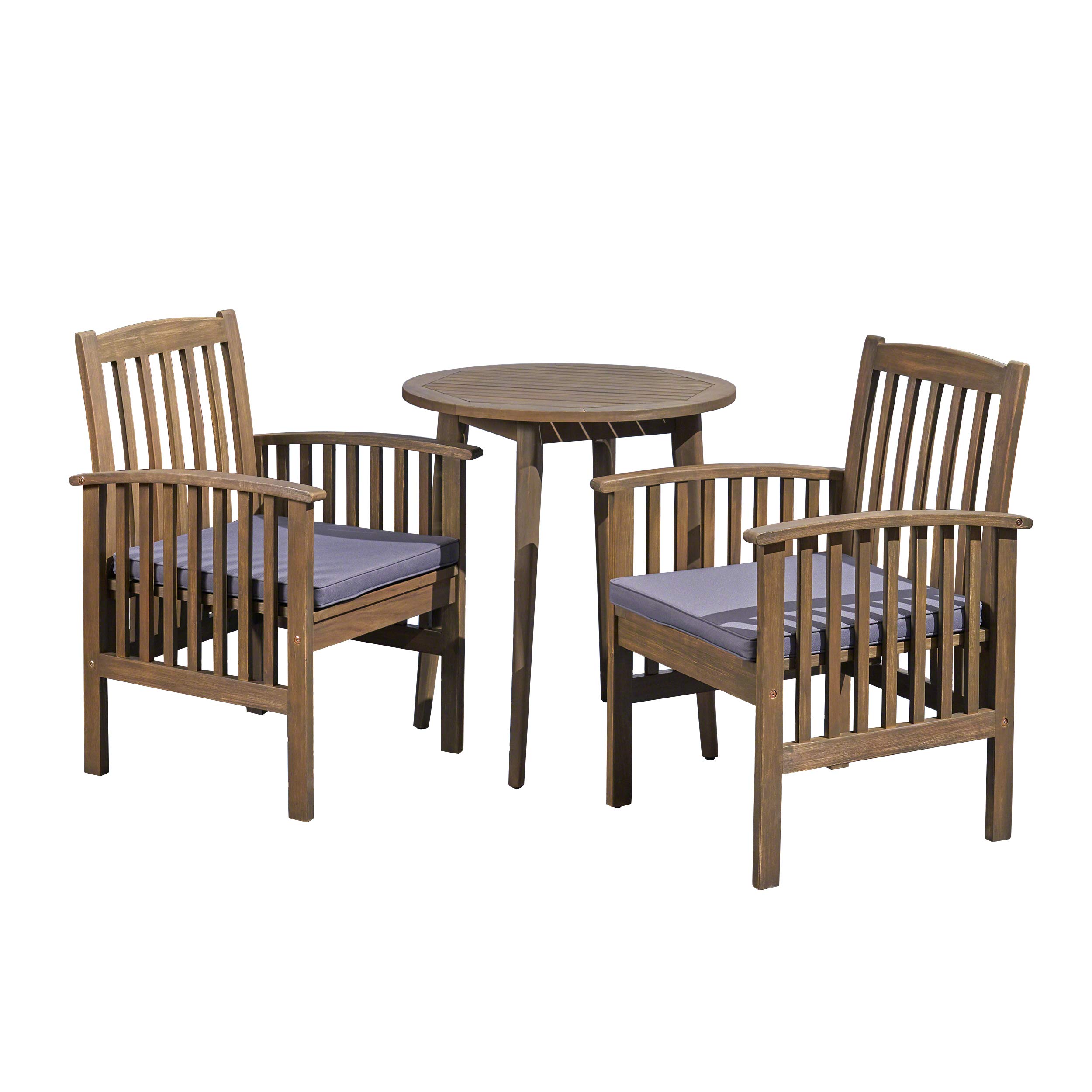 2-Person Outdoor Bistro Set with 28-Inch Round Table & Cushions - Gray Patio Dining Furniture for Garden, Balcony, or Backyard Relaxation
