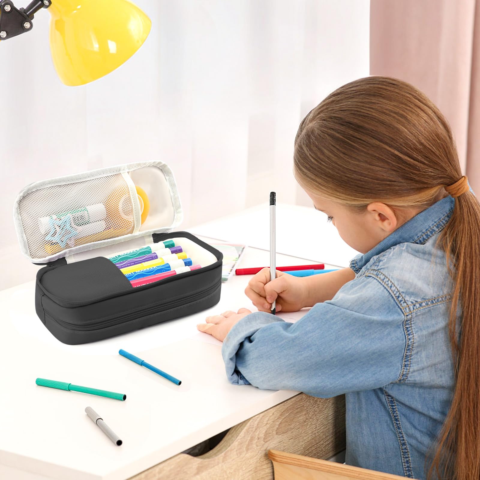 Large Capacity Pencil Case Organizer - Pouch Holder Box for Pens, Markers & School Supplies | Perfect for School, Office, College & Travel | Durable Desk Storage Solution for Stationery Organization