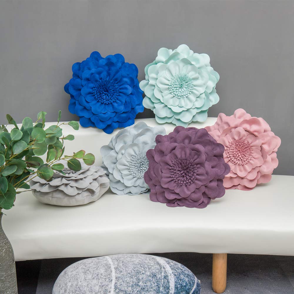 JWH Handmade Floral Throw Pillow Cover - Decorative Round Velvet Cushion Case for Bedroom, Living Room & Couch (14 Inch, Grey) - Perfect for Home Decor, Sofa Accents & Cozy Interior Styling