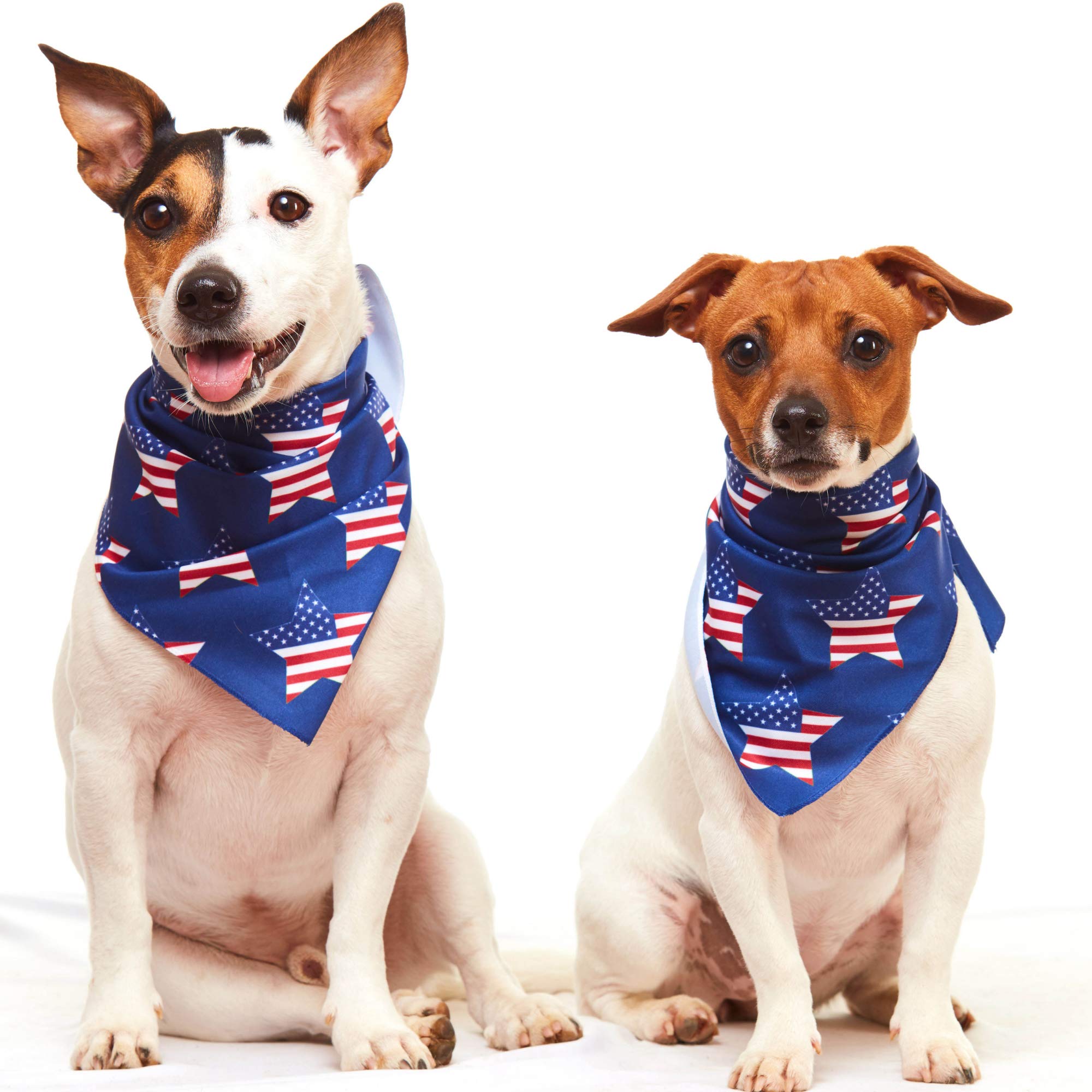 American Flag Dog Bandana - Patriotic 4th of July Pet Bandana for Small Medium Large Dogs & Cats, USA Flag Independence Day Accessory with Star Print (Blue) - Perfect for National Holidays, Parades & Outdoor Adventures
