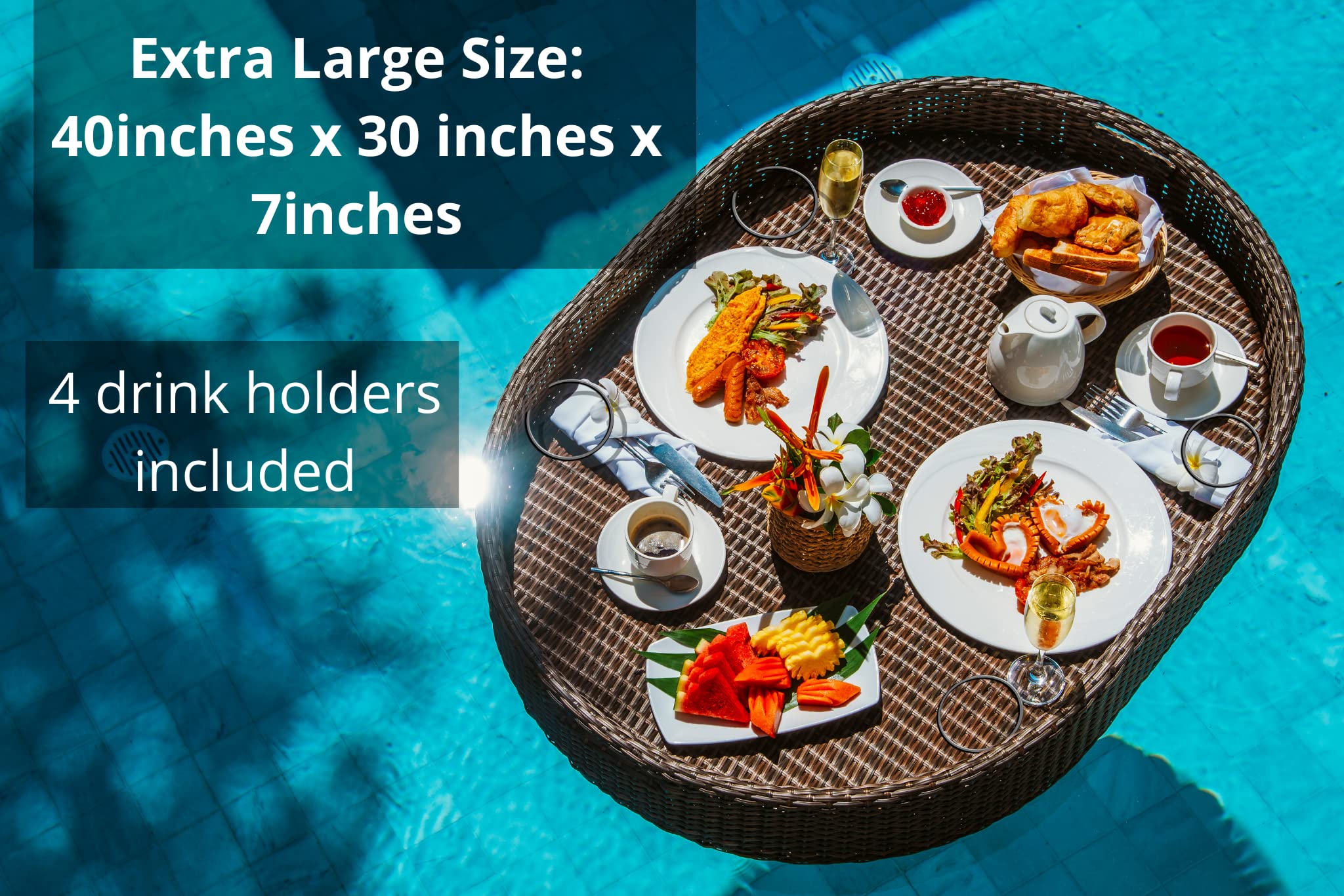 Premium Extra Large Floating Pool Tray - Stylish Waterproof Breakfast & Drink Holder for Swimming Pools, Lakes & Beaches - Perfect for Poolside Dining, Cocktails & Relaxation