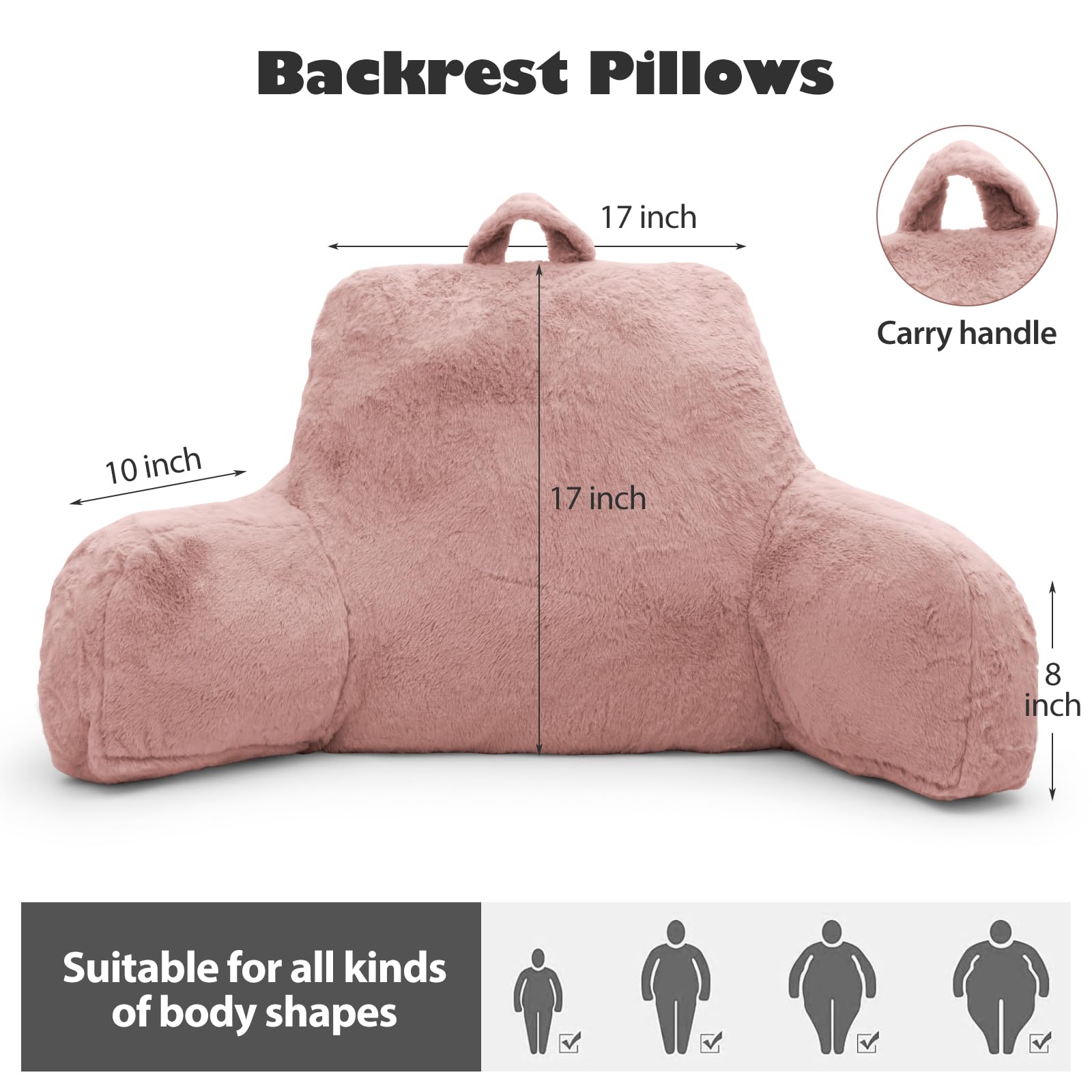 **Memory Foam Reading Pillow for Adults - Standard Back Support Cushion with Extend Arms for Sitting Up in Bed, Sofa & Floor (Pink) - Perfect for Reading, Watching TV, Relaxing & Nursing**