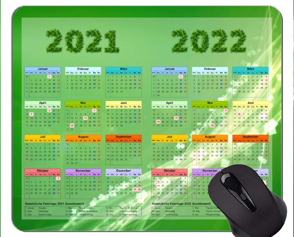 2021-2022 Gaming Mouse Pad with Holiday Calendar - Large Non-Slip Desk Mat for PC, Mac & Laptop - Perfect for Office, Home & Gaming Setup (Green Vitality Design)