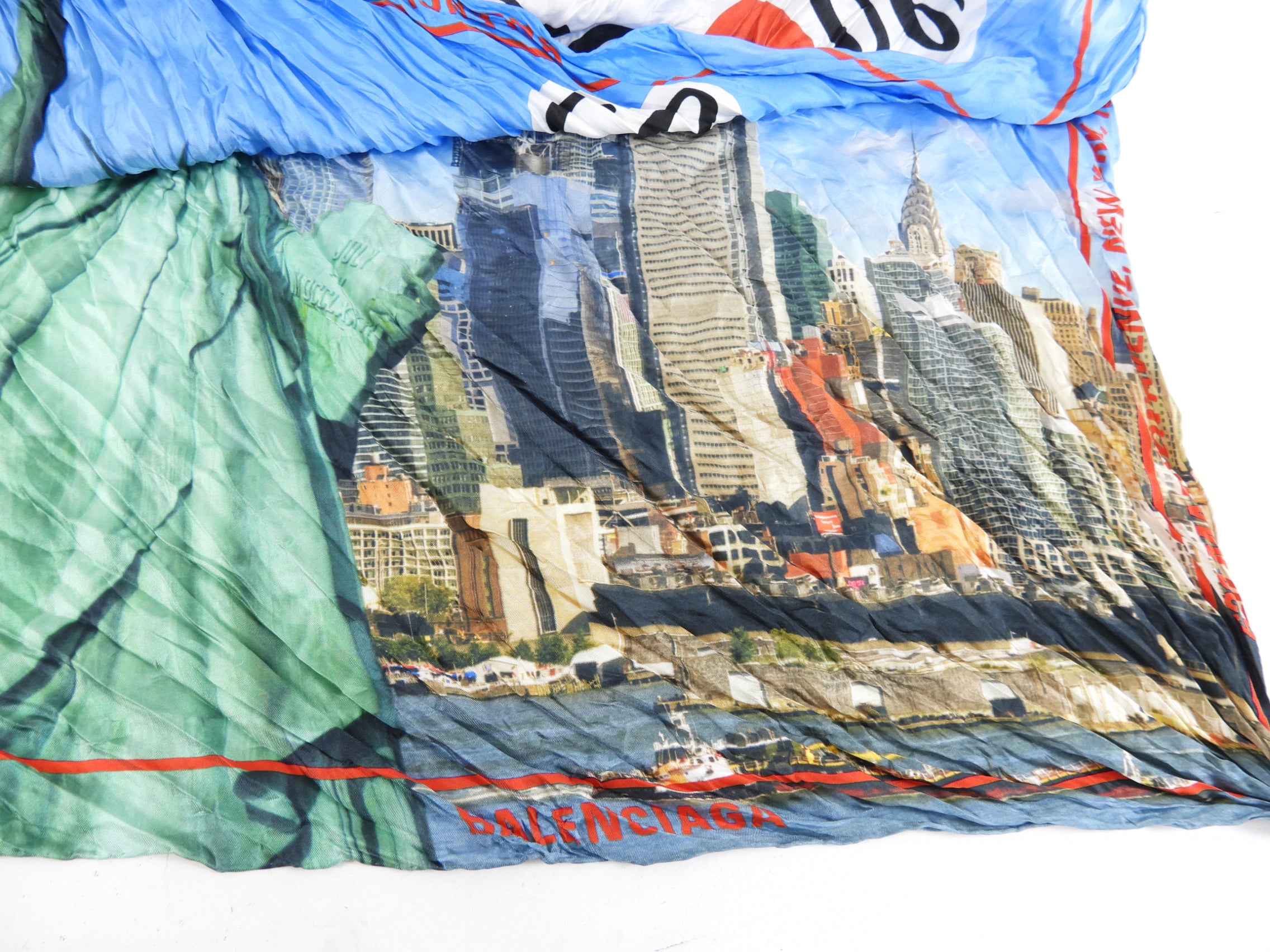 Balenciaga I Love New York Silk Wrinkle Scarf - Luxury Fashion Accessory for Women, Stylish Neck Scarf for Travel & City Outfits
