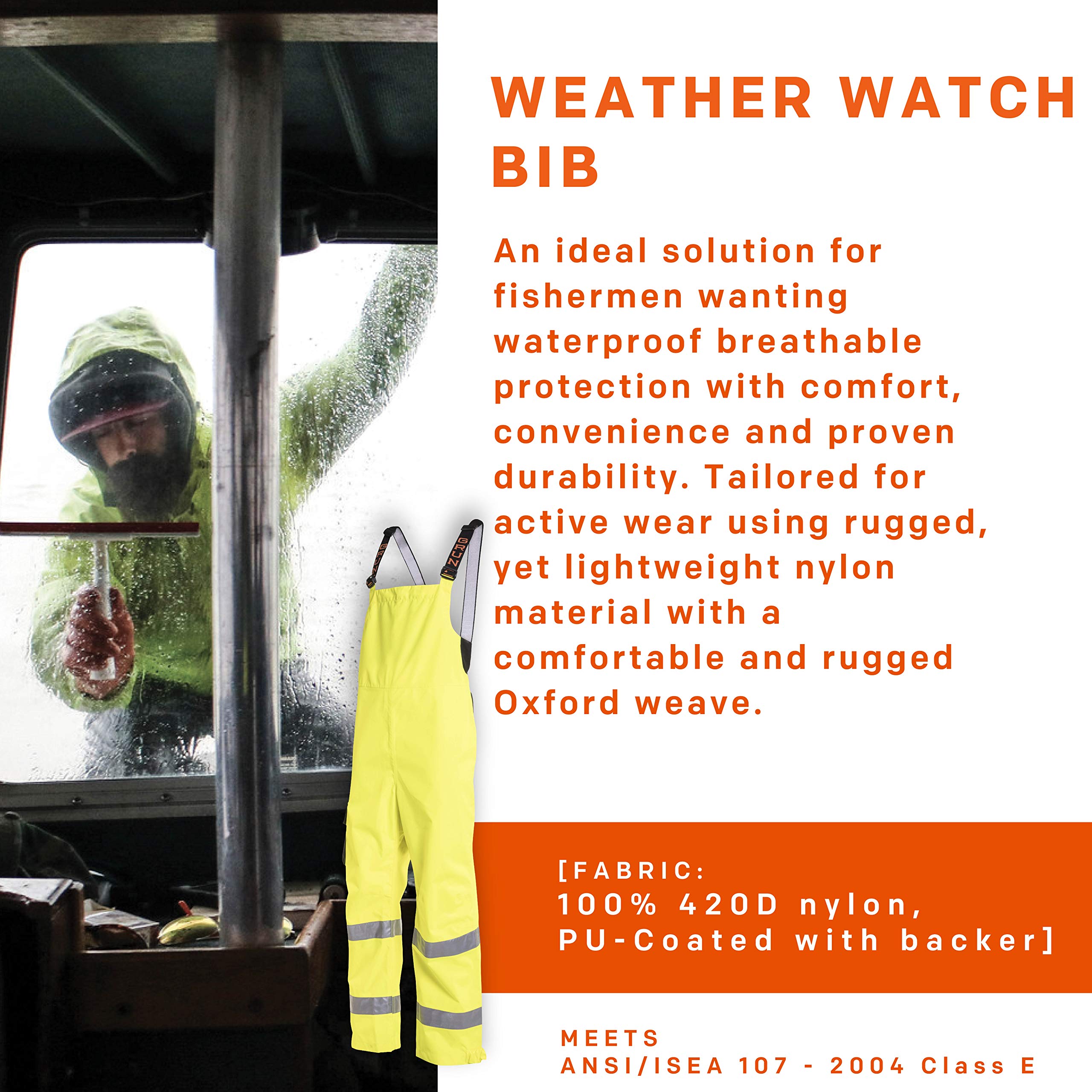 ANSI Certified Waterproof Foul Weather Bib Trousers for Outdoor Work & Fishing - Heavy Duty Rain Pants with Adjustable Straps for Men & Women