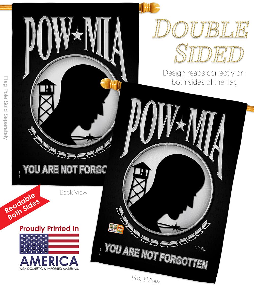 POW/MIA Garden House Flags Kit - Double-Sided 28x40 Inch American Military Veteran Yard Banner - Armed Forces All Branches Support - Honor US Veterans - Made in USA - Perfect for Memorial Day, Veterans Day & Patriotic Home Decor