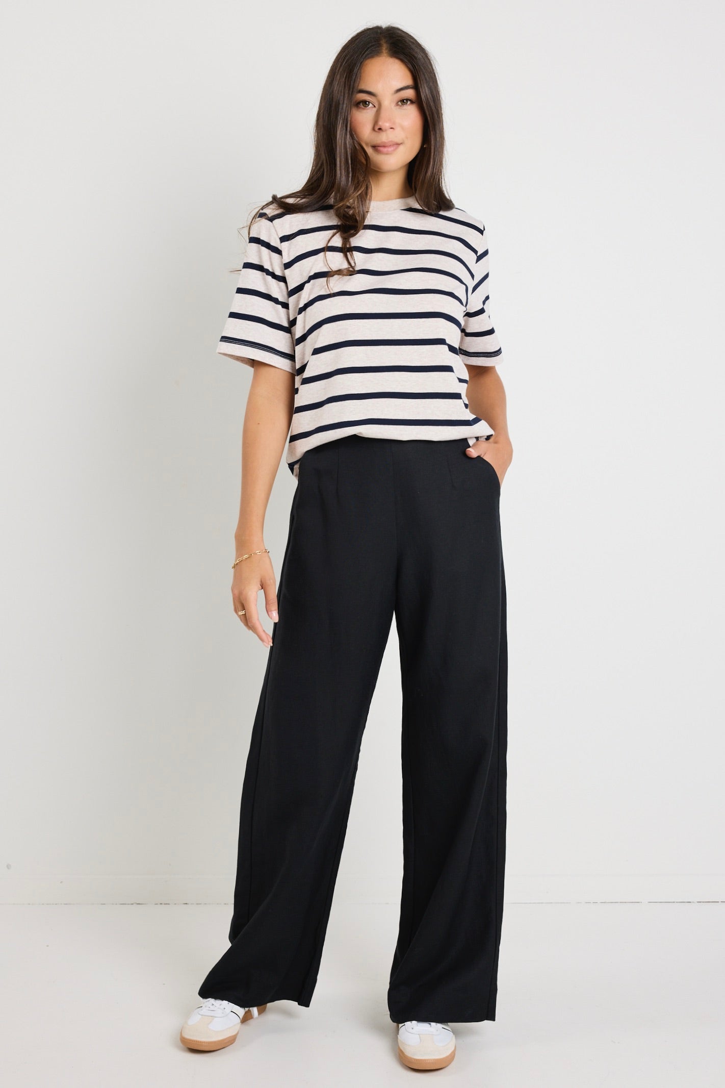 Boulevard Black Linen Viscose Wide Leg Pants for Women - Comfortable High Waisted Palazzo Trousers - Perfect for Office, Travel and Casual Wear