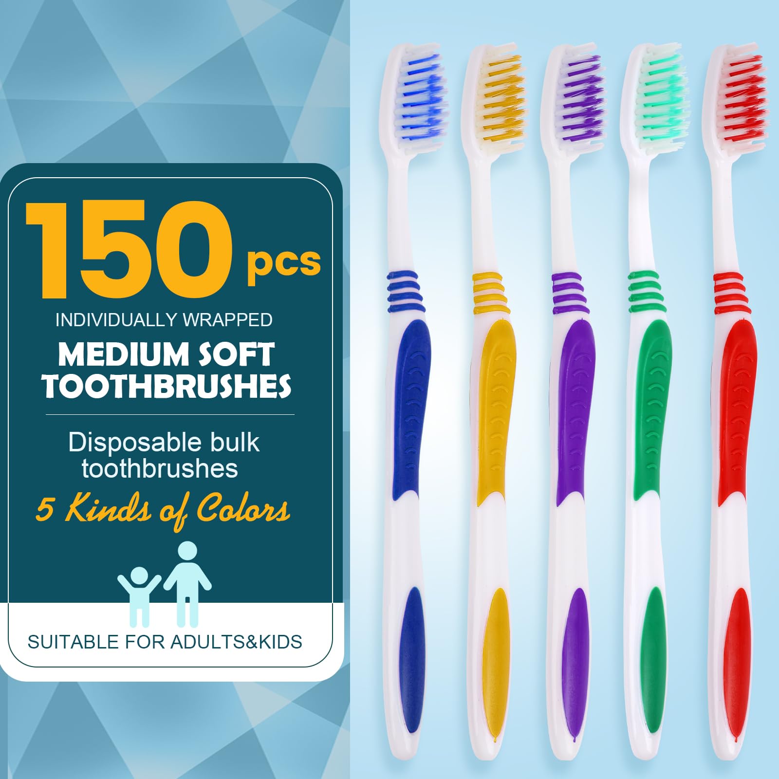 150-Pack Premium Individually Wrapped Toothbrushes - Soft Bristles for Adults & Kids - Ergonomic Handle - Ideal for Travel, Hotels, Donations & Emergency Kits - Bulk Disposable Toothbrushes for Home, Office & School Use