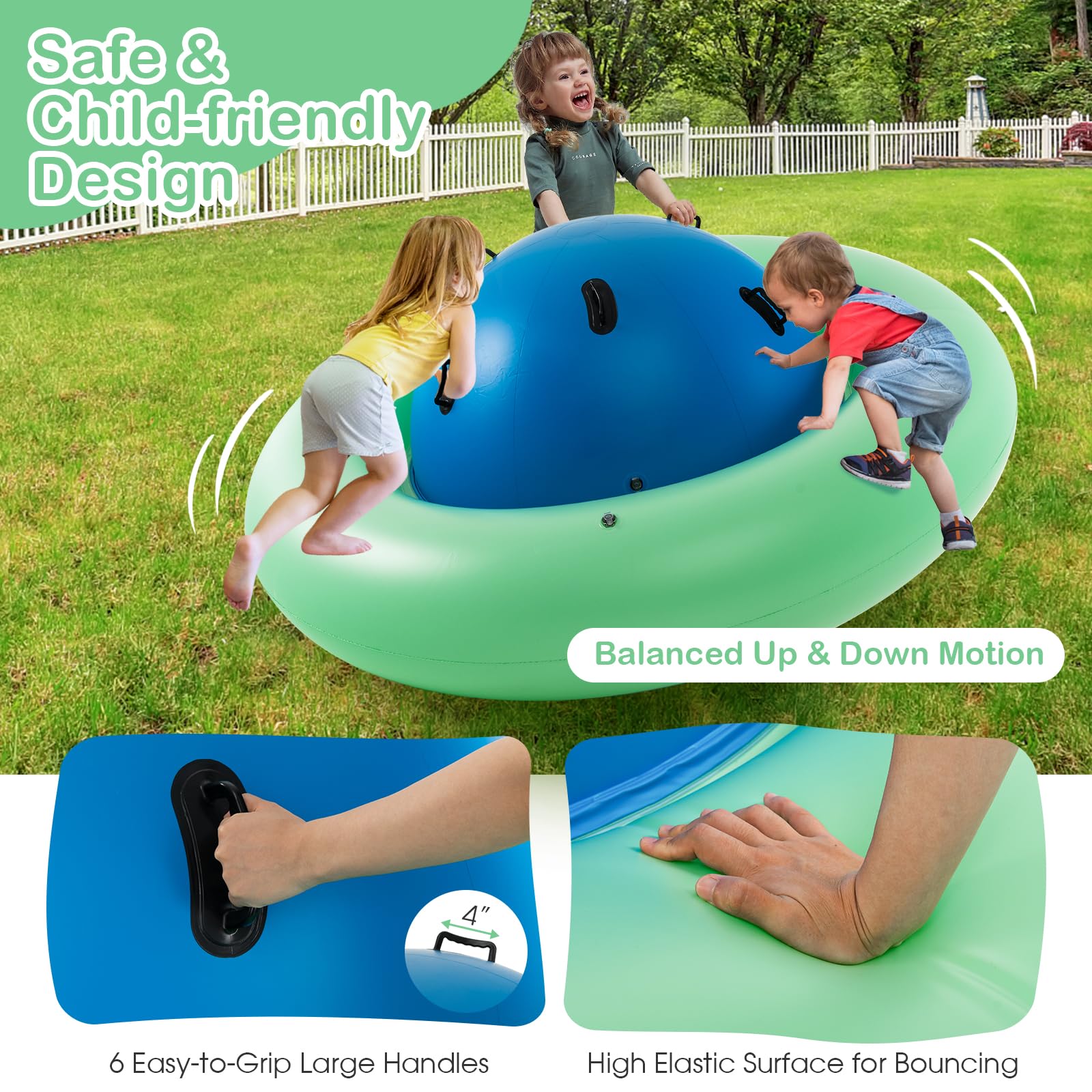 Costzon 88'' Inflatable Dome Rocker Bouncer - Kids Rocking Teeter Totter Seesaw & Climbing Bridge with 6 Handles - Giant Blow Up Rocking Ball for Indoor & Outdoor Play - Perfect for Backyards, Birthday Parties & Playgrounds