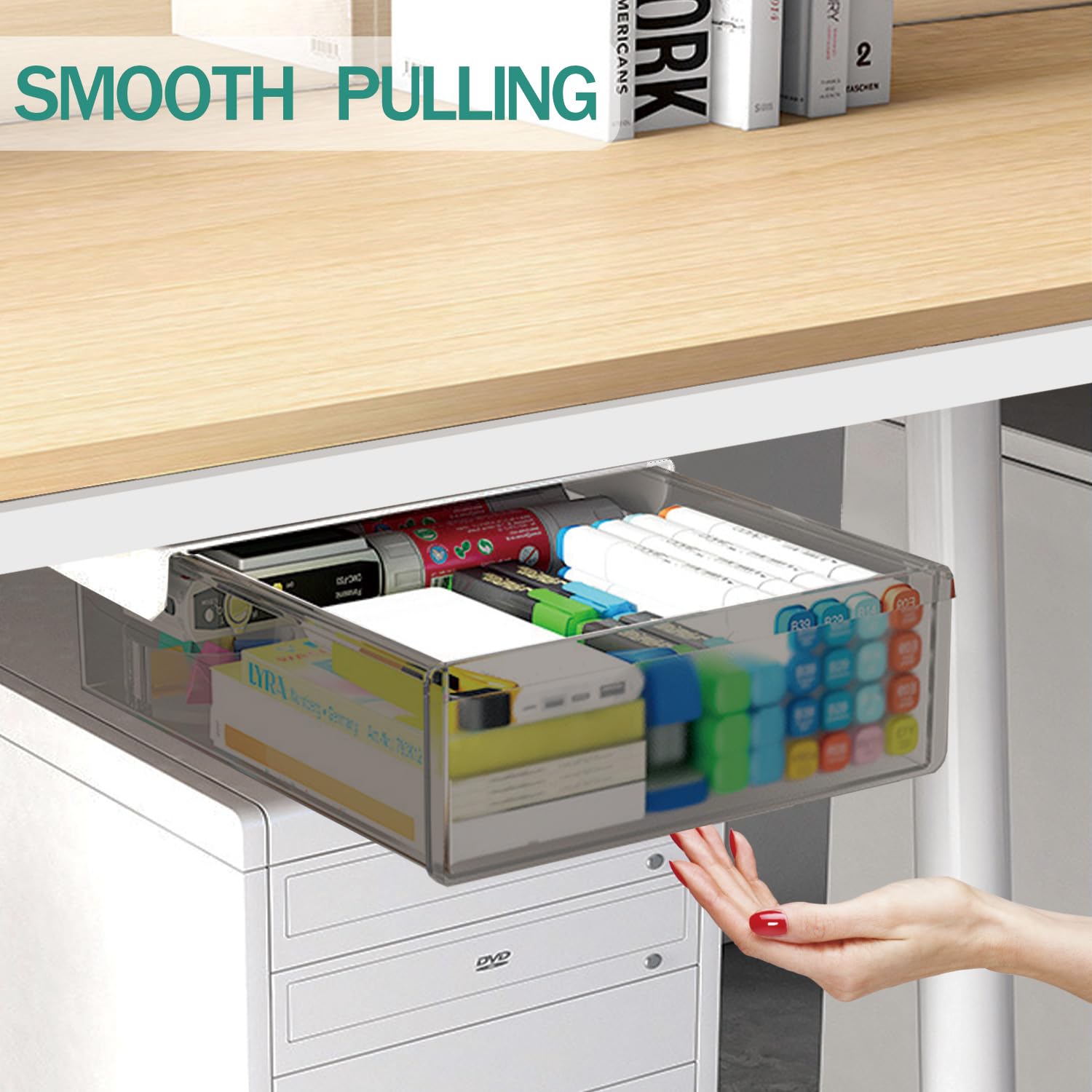 Upgrade Under Desk Drawer with Lip - Attachable Plastic Office Organizer, Hidden Slide-Out Storage Tray for Pens, Pencils & Supplies | Perfect for Home Office, Workspace & Study Desk Organization