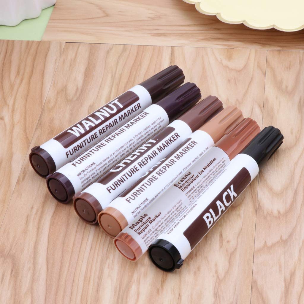 Upgraded Wood Repair Marker Pen - 6 Black Wax Sticks for Floor & Furniture Scratch Repair, Easy to Use, Durable Marine Silicone Sealant - Perfect for Home, Office, and Marine Furniture Restoration