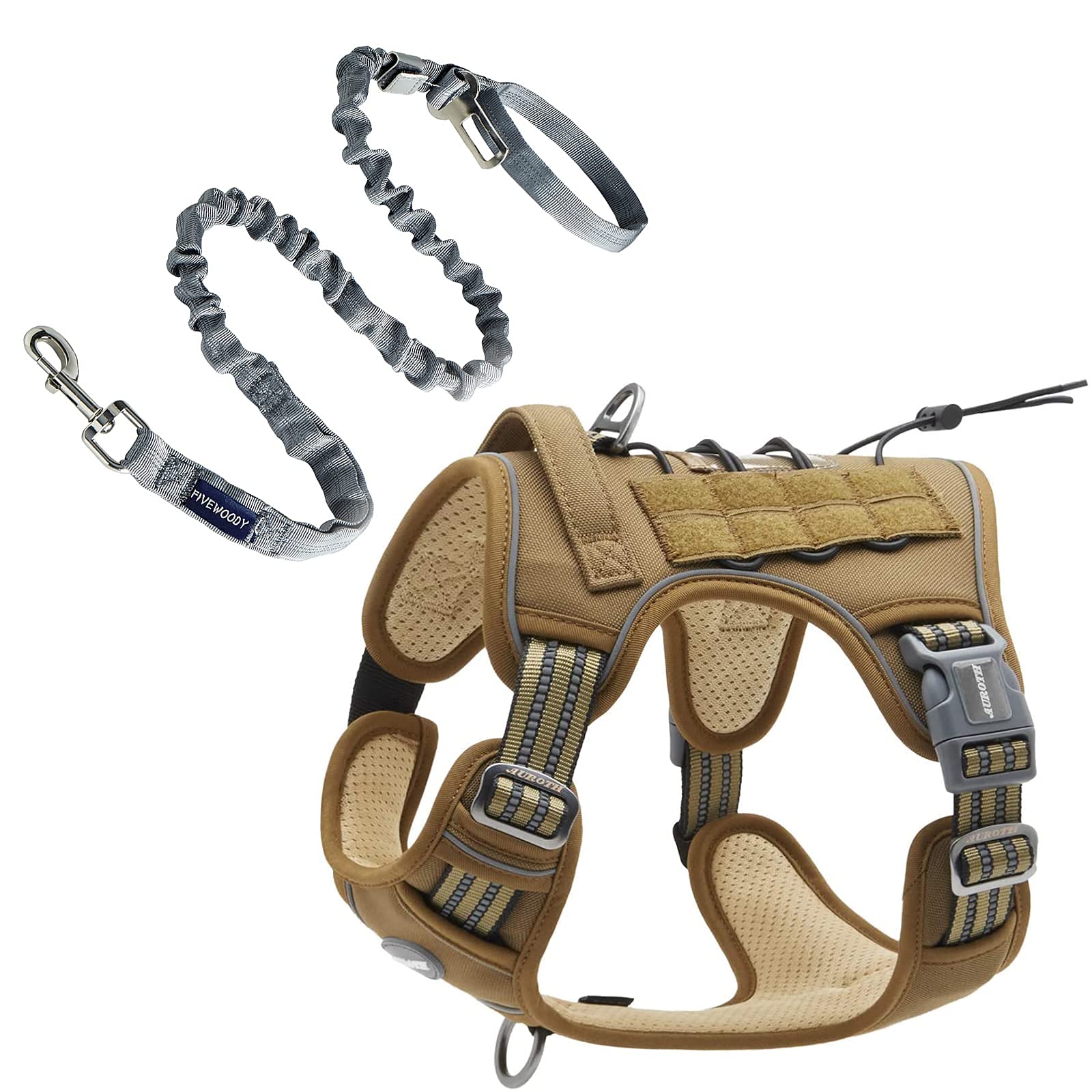 Auroth Tactical Dog Harness with 6 FT Heavy Duty Leash - No Pull Reflective Vest for Large Breed Dogs (Army Yellow & Grey) - Perfect for Training, Hiking & Outdoor Adventures