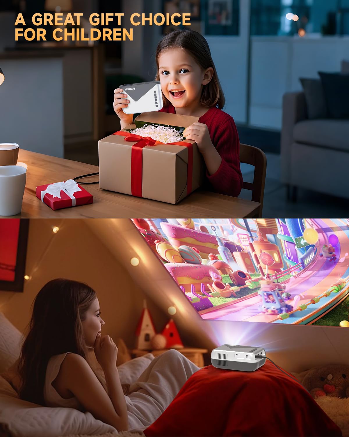 Antmap Mini WiFi Projector - Portable Pocket Projector for iPhone, Android, Laptop, TV Stick & Game Console | Wireless HDMI Connection | Ideal for Home Theater, Outdoor Movies & Business Presentations