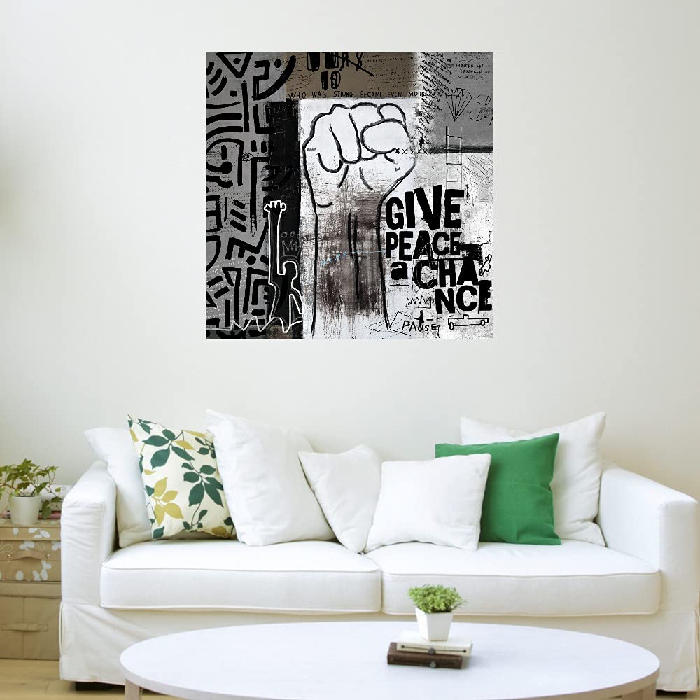 Give Peace a Chance Canvas Wall Art - 22x22 Inch Ready to Hang Painting by Nikki Chu - Modern Home Decor for Living Room, Bedroom, Office & More - Perfect for Gifts & Interior Design