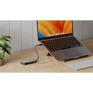 ALOGIC Flex Adjustable Laptop Stand with USB C Hub (UCFUHD SGR) - Ergonomic Aluminum Computer Riser for MacBook, iPad & Notebook - Perfect for Home Office, Workstation & Travel Use