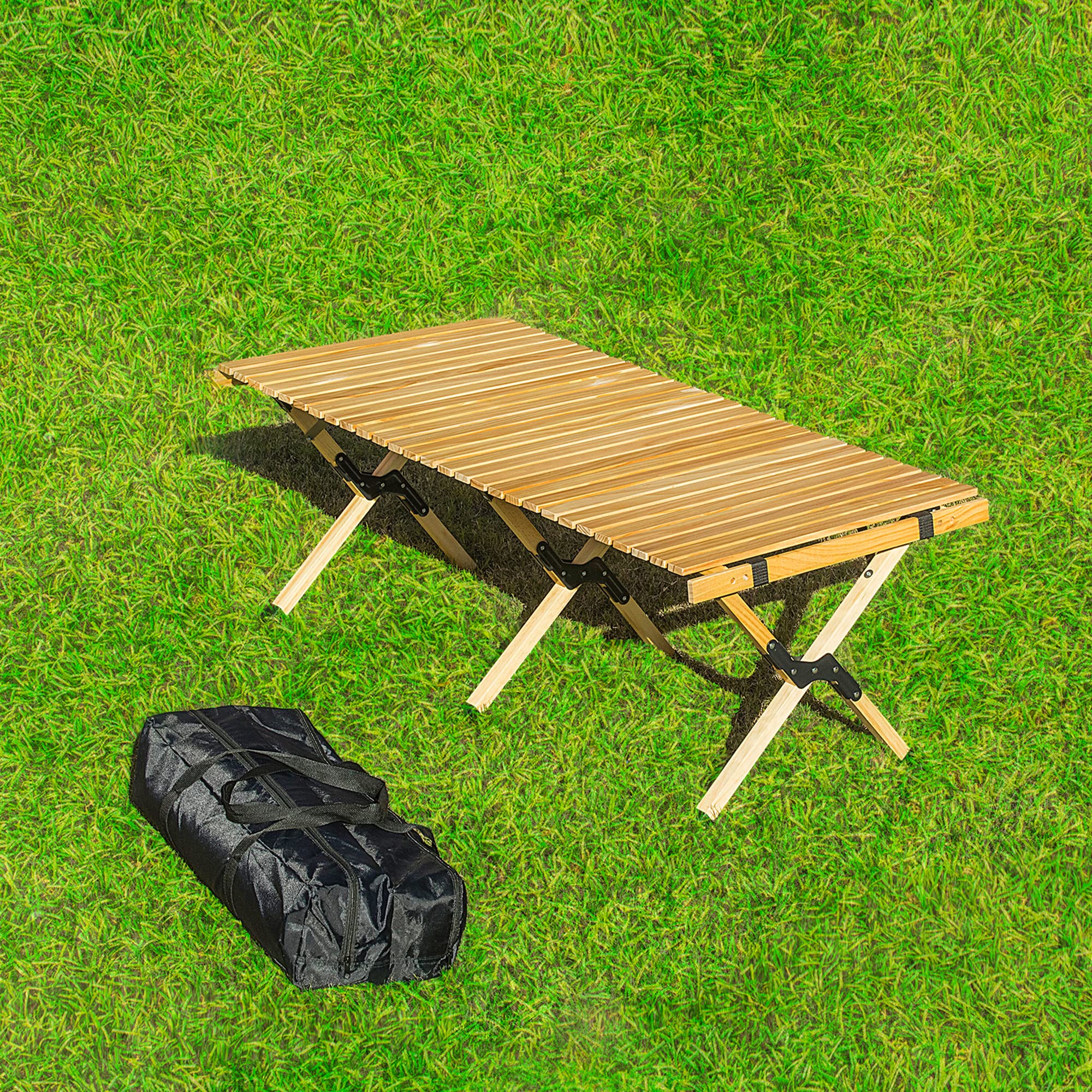 4ft Folding Portable Wooden Picnic Table - Compact Low Height Design with Carry Bag for Outdoor Camping, BBQ, Beach, Patio & Backyard | Perfect for Travel, Picnics & Family Gatherings