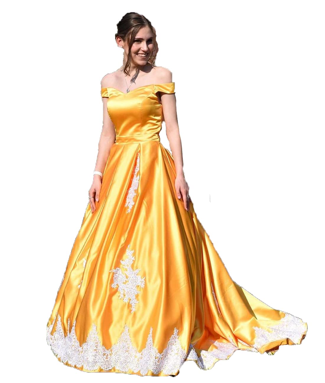 SUNVARY Women's Off-The-Shoulder Applique Evening Gown - Elegant Prom, Military Ball & Wedding Reception Dress for Special Occasions