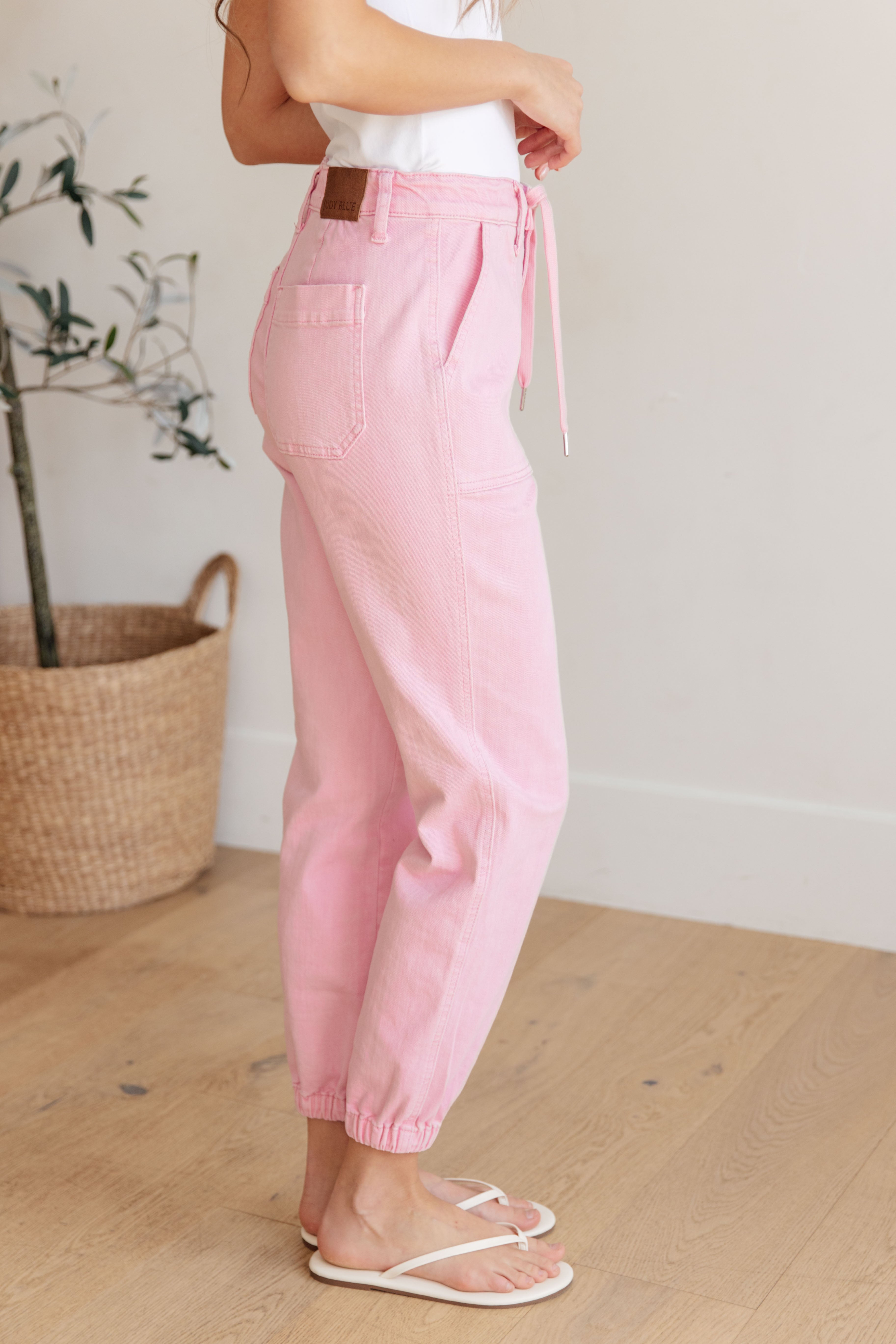 Regina High Rise Garment Dyed Denim Jogger Pants for Women - Comfortable Stretch Casual Pants for Everyday Wear, Running Errands & Lounging