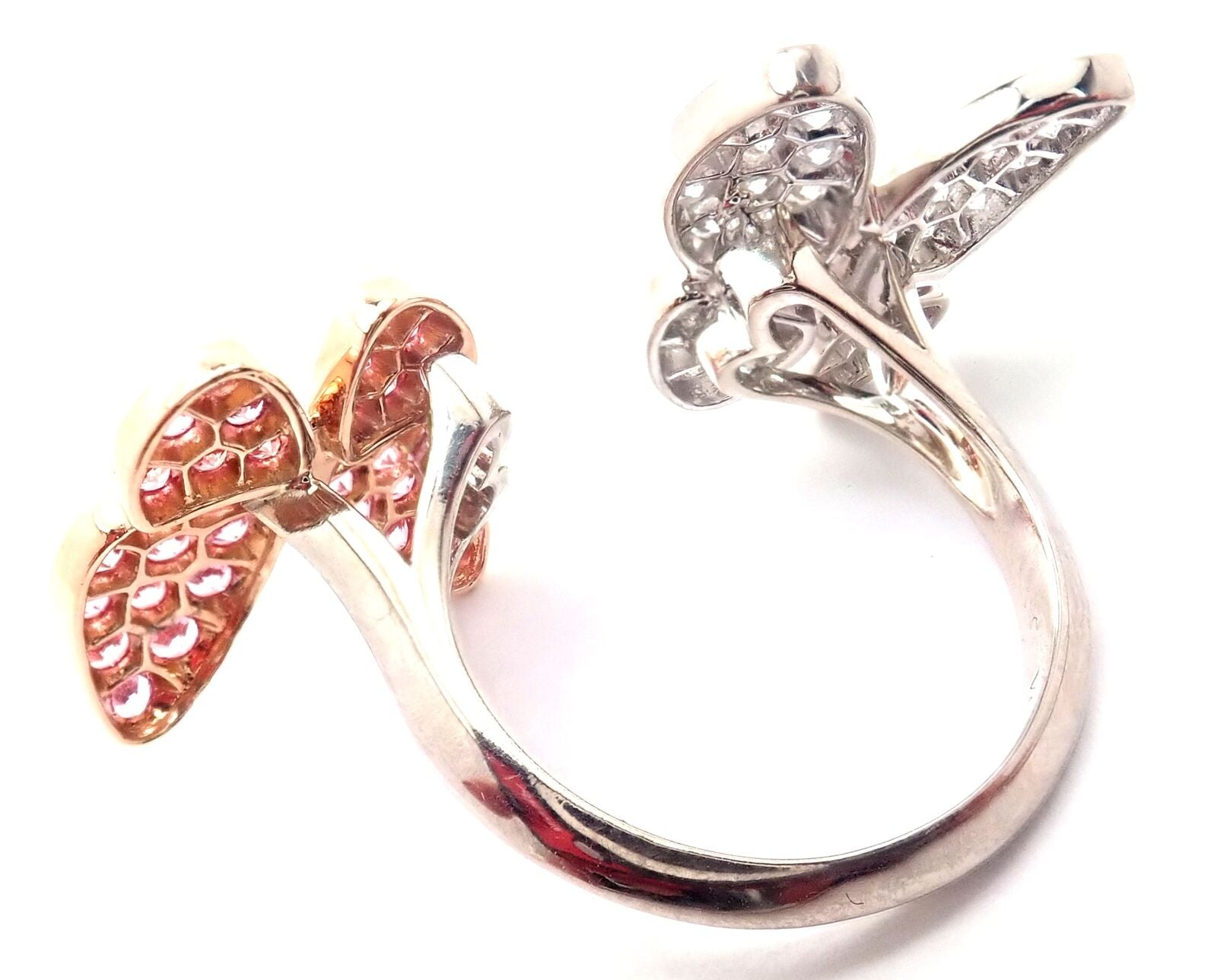 Van Cleef & Arpels 18k Gold Diamond Sapphire Two Butterfly Ring - Elegant Stackable Between Finger Ring for Women, Perfect for Weddings, Anniversaries & Special Occasions