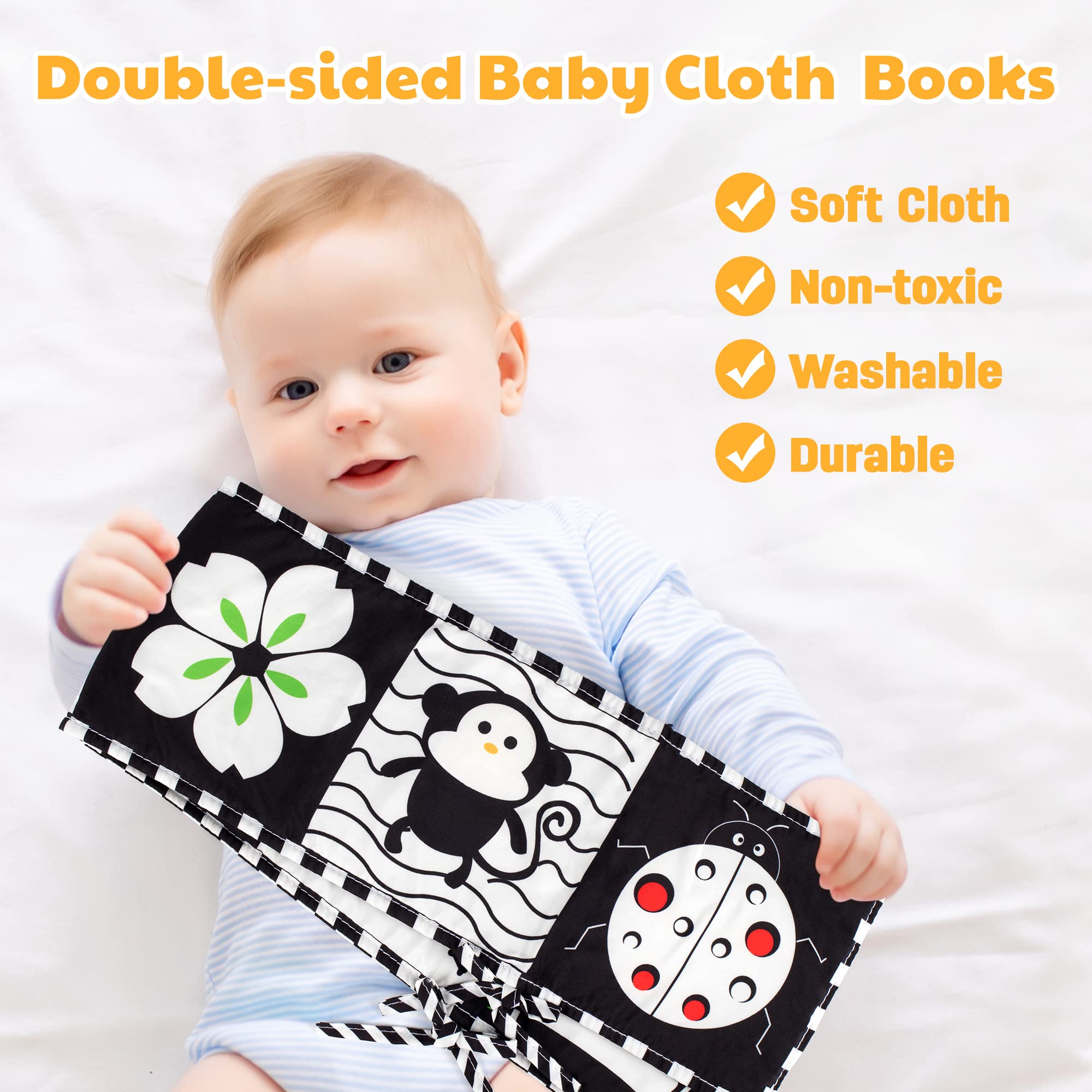 SYNARRY High Contrast Black & White Baby Book - Newborn Sensory Toys 0-6 Months | Tummy Time Activity Cloth Book for Infant Visual Development | Perfect for Early Learning & Playtime