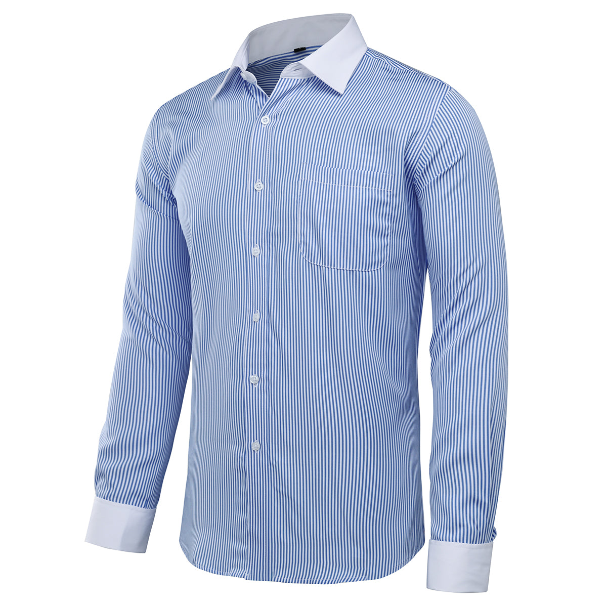 Men's Slim Fit Button Down Dress Shirt - Blue Striped Checked Formal Shirt for Office, Business Meetings & Special Occasions