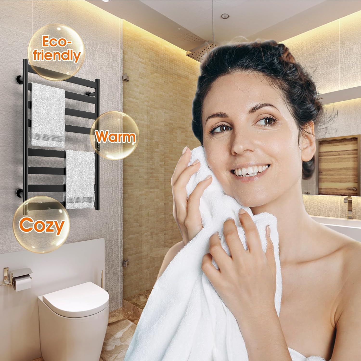 Electric Towel Warmer Rack for Bathrooms - Fast Heating Towel Warmer Heater with Adjustable Temperature, Black - Perfect for Spa, Luxury Hotels & Cozy Home Bathrooms