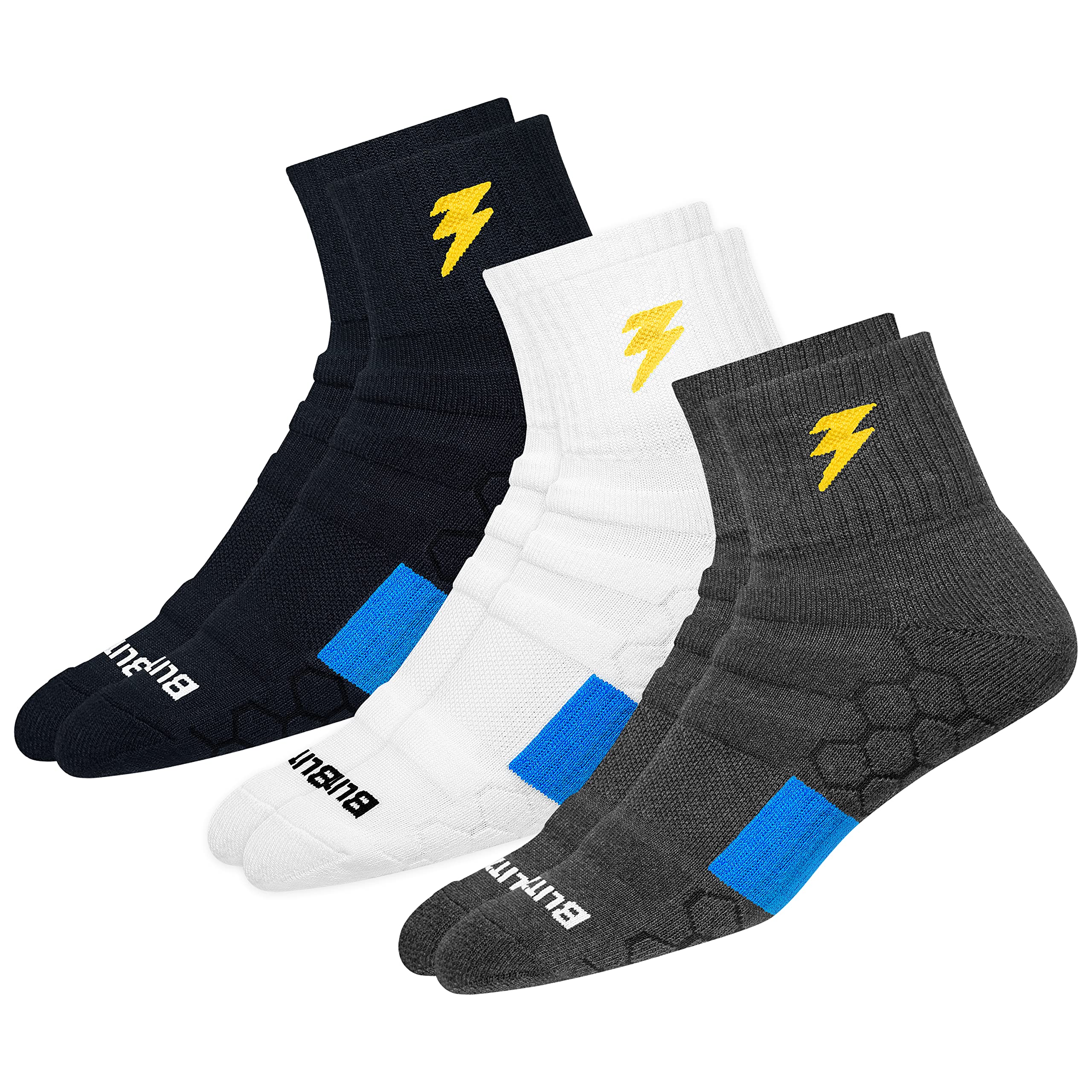 BLITZSOX Hi-Tech Performance Athletic Quarter Length Socks for Men & Women - 3 Pack - Moisture Wicking, Breathable & Cushioned for Running, Tennis, Gym Workouts & Sports Training - Ideal for Active Lifestyles & Everyday Comfort