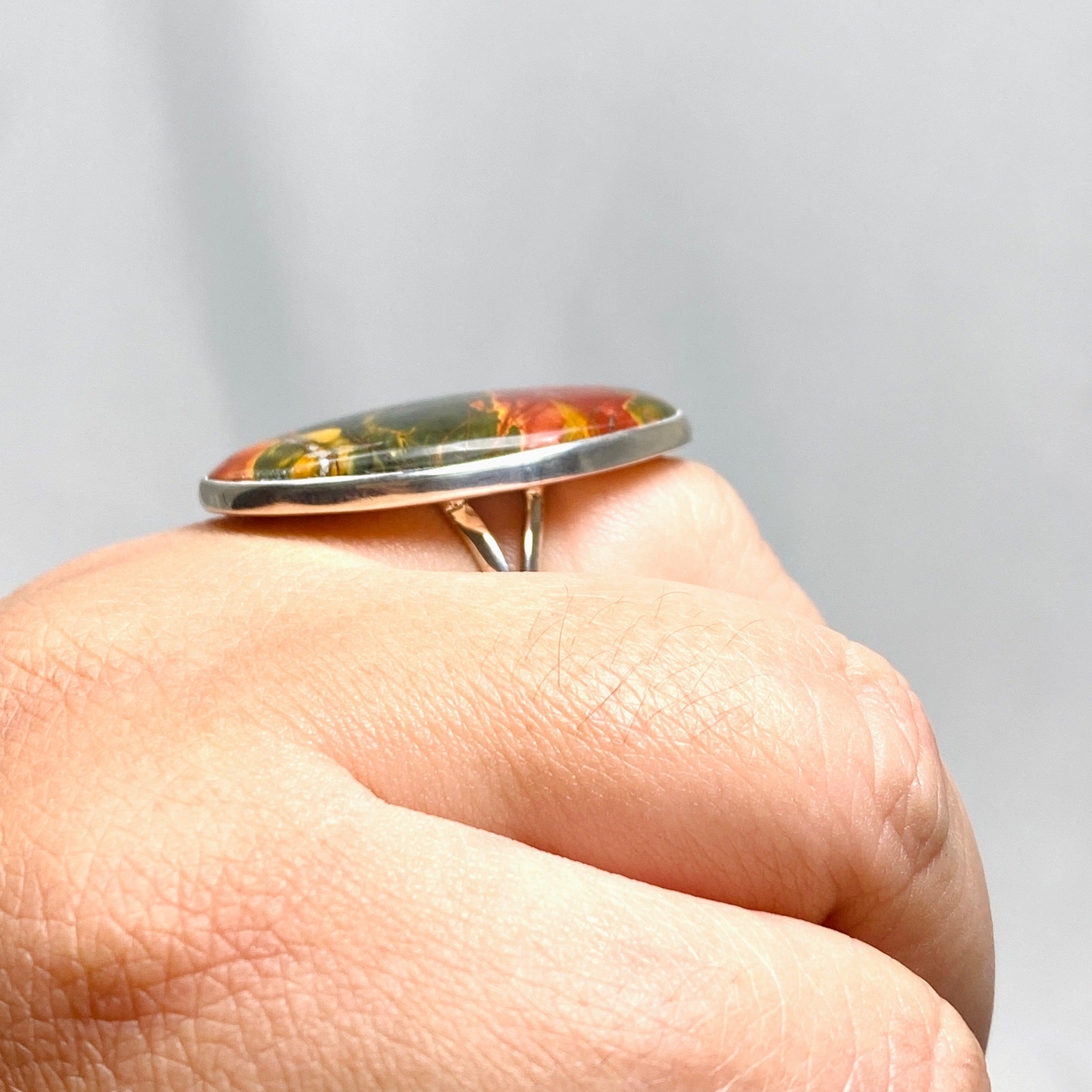 Natural Cherry Creek Jasper Oval Ring - Size 11 Sterling Silver Jewelry KRGJ1604 | Boho Chic Accessories for Women, Gift for Her, Everyday Wear & Special Occasions