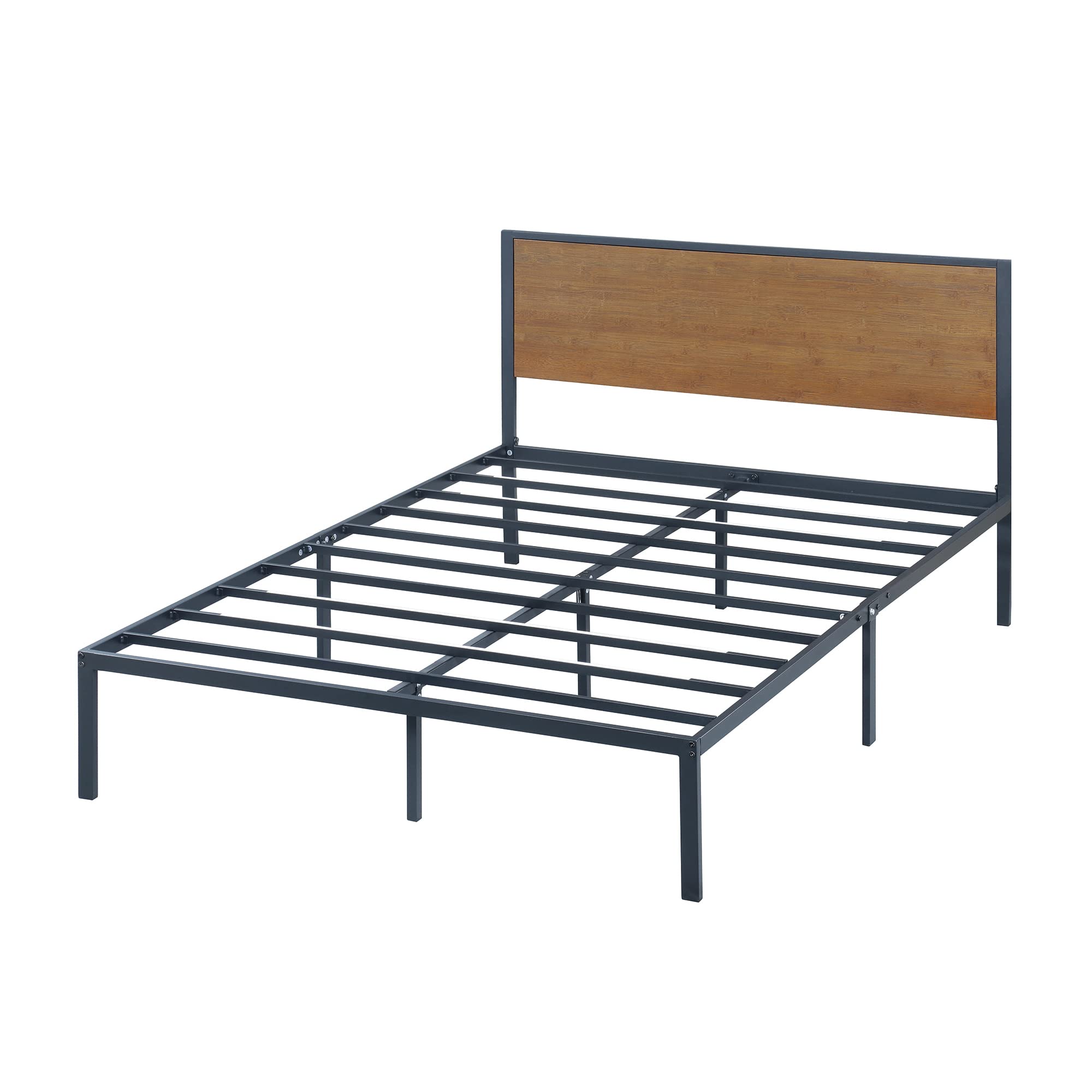 PrimaSleep 14 Inch Full Size Metal Platform Bed Frame with Bamboo Headboard - Sturdy Support, Noise-Free Design for Bedroom, Guest Room, or Dormitory