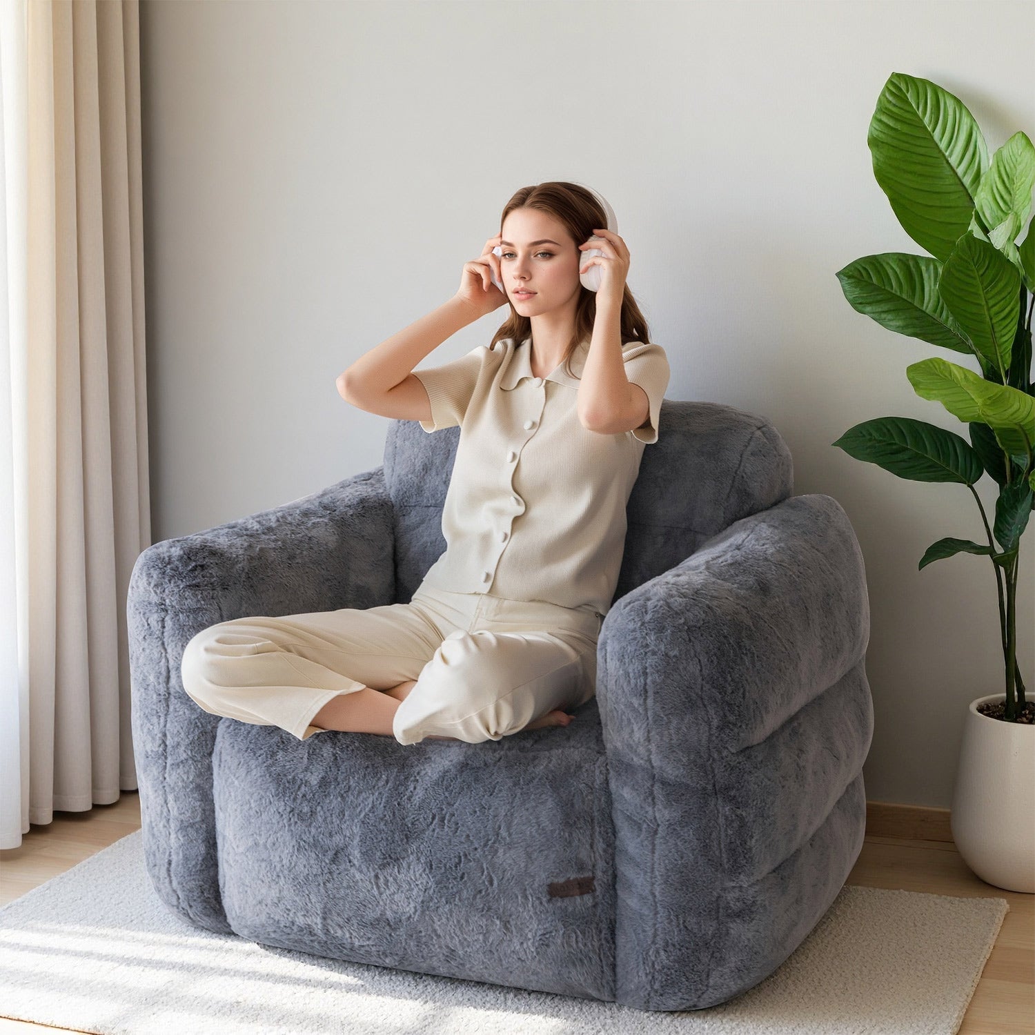 MAXYOYO Giant Bean Bag Chair - Ultra Soft Fluffy Bean Bag Couch for Living Room, Bedroom & Game Room - Dark Grey - Perfect for Relaxing, Lounging & Gaming