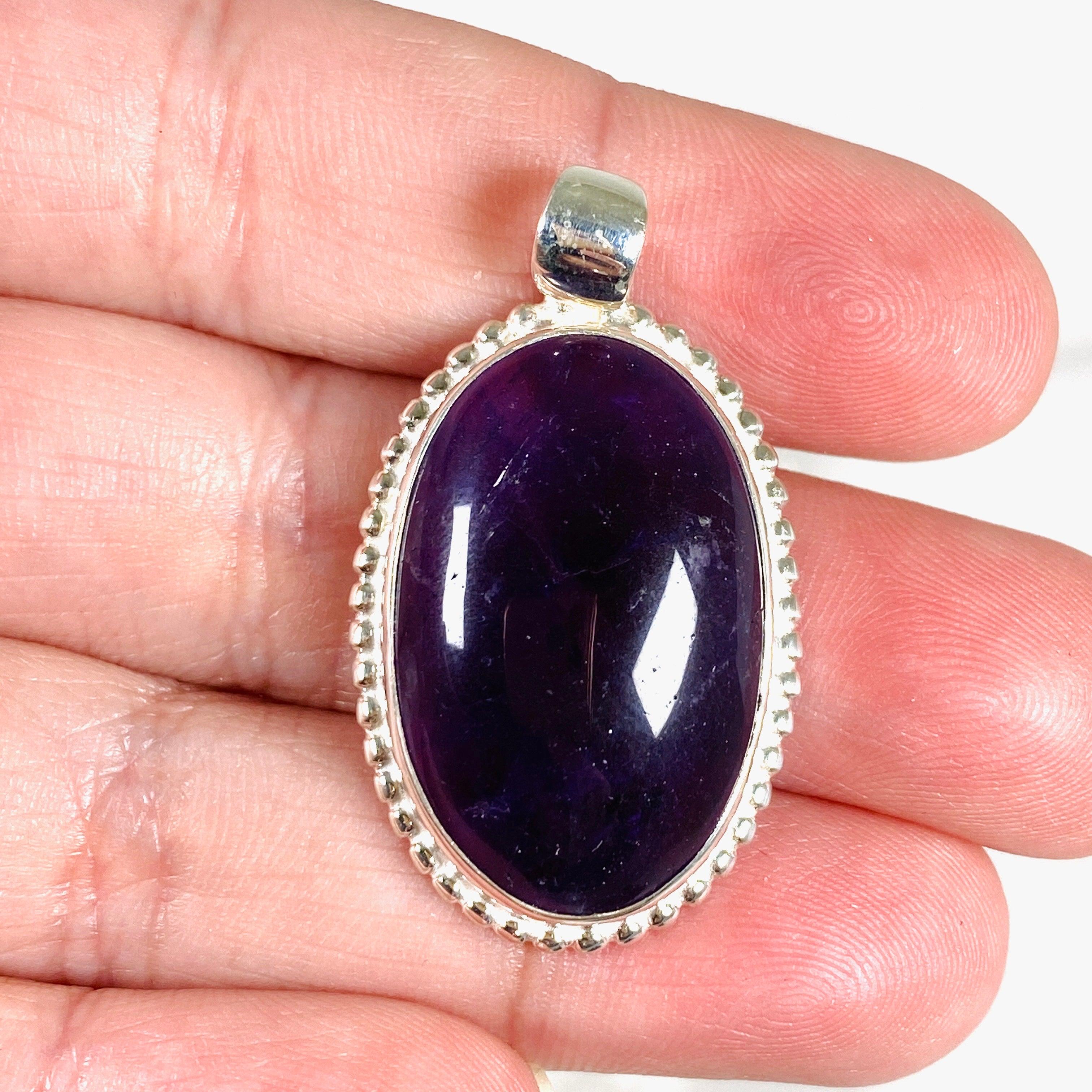 Amethyst Oval Pendant Necklace with Silver Detailing - Elegant Jewelry for Women, Perfect for Gifts, Parties & Everyday Wear | KPGJ3964