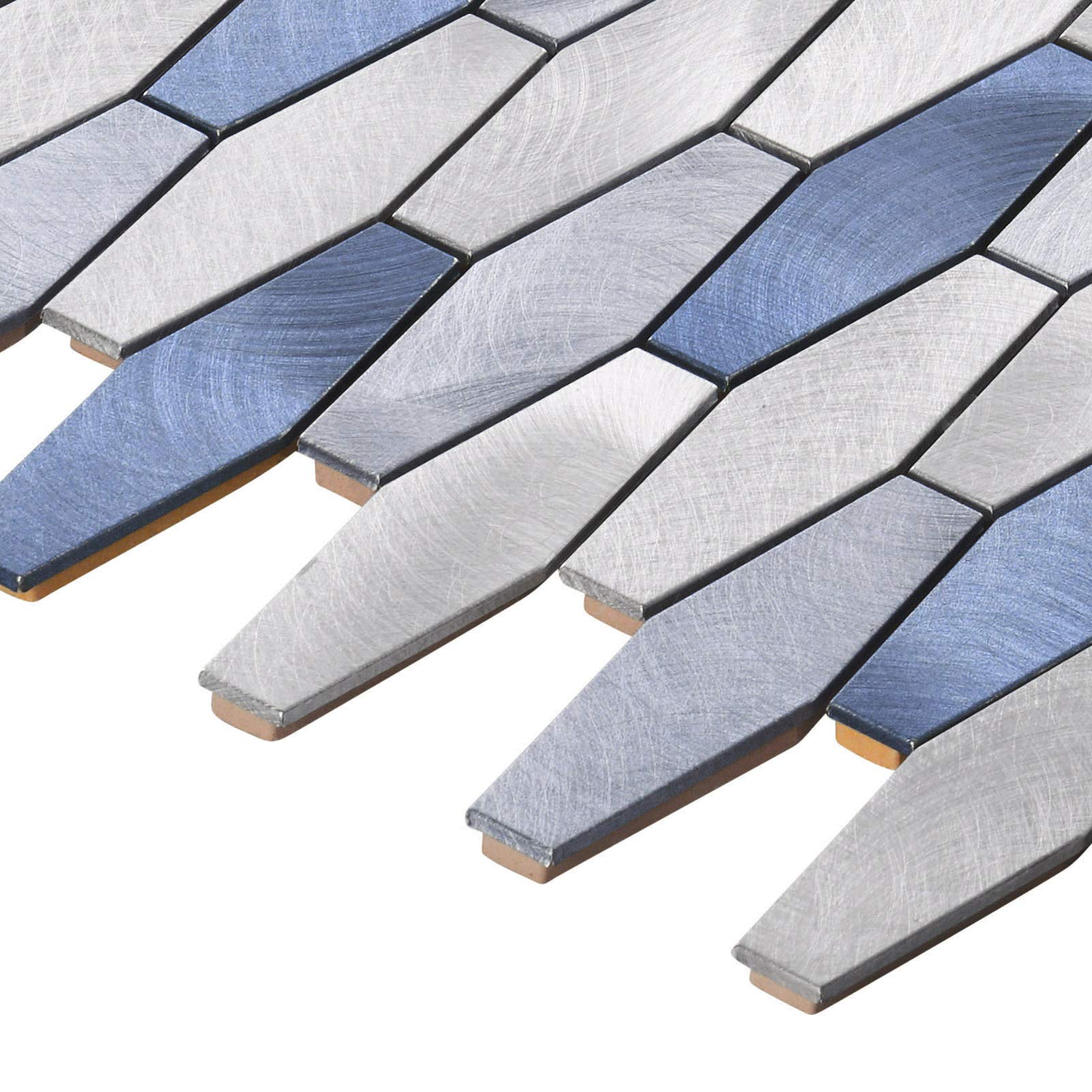 Modket TDH53MDR-5 Blue Metallic Hexagon Aluminum Mosaic Tiles - 5 Pack Modern Peel & Stick Backsplash for Kitchen, Bathroom, Shower & Interior Walls | Waterproof DIY Home Decor Upgrade