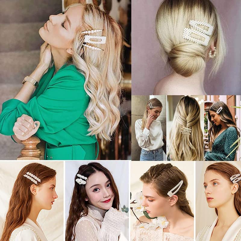 FAMEZA 8-Piece Pearl Hair Clips Set for Women & Girls - Elegant Handmade Hair Barrettes, Snap Clips & Hair Accessories - Perfect for Weddings, Parties & Everyday Wear (Pearl Hairpins Set)