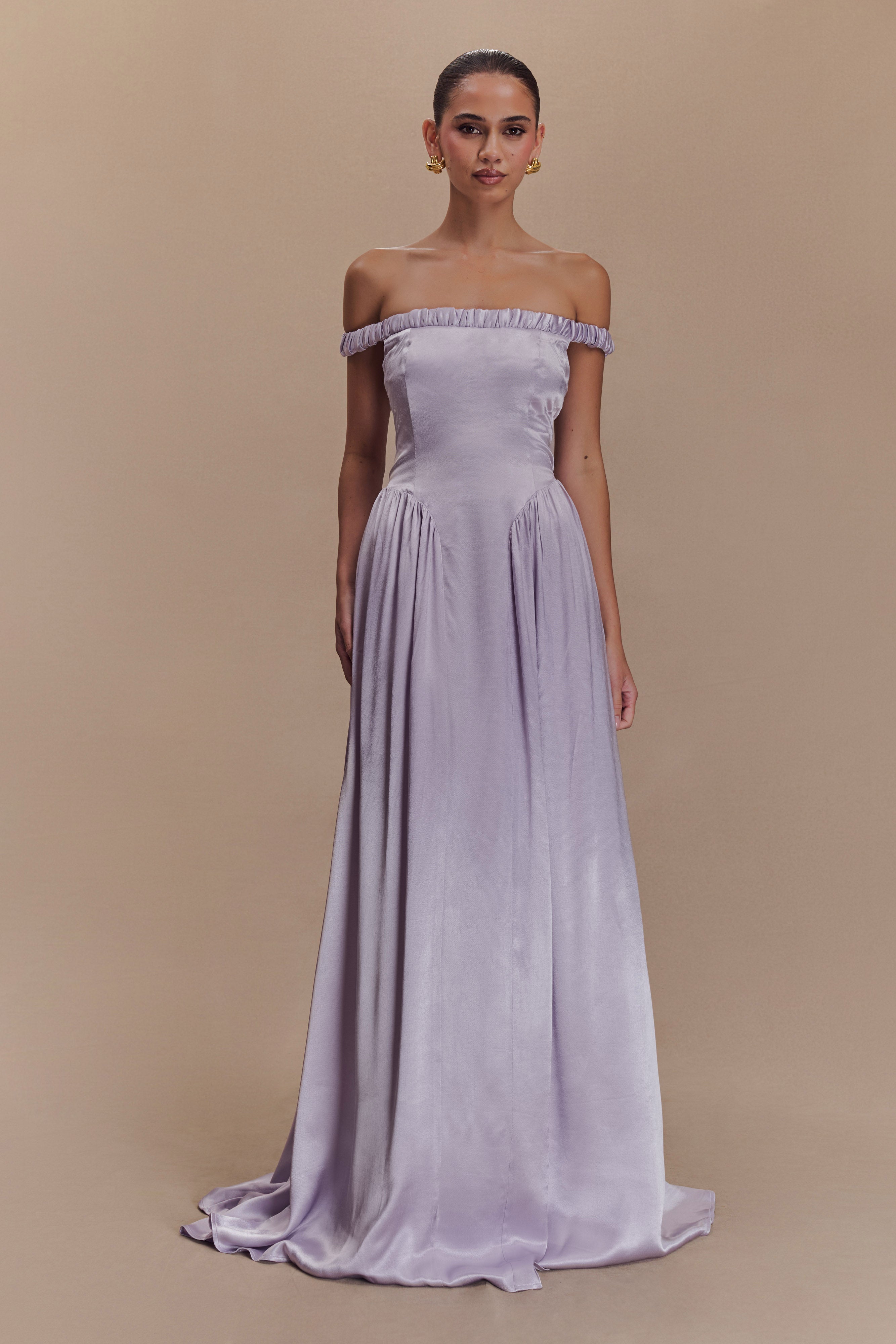 Elegant Coco Dropped Waist Maxi Dress in Lilac - Perfect for Summer Weddings, Beach Vacations & Evening Parties