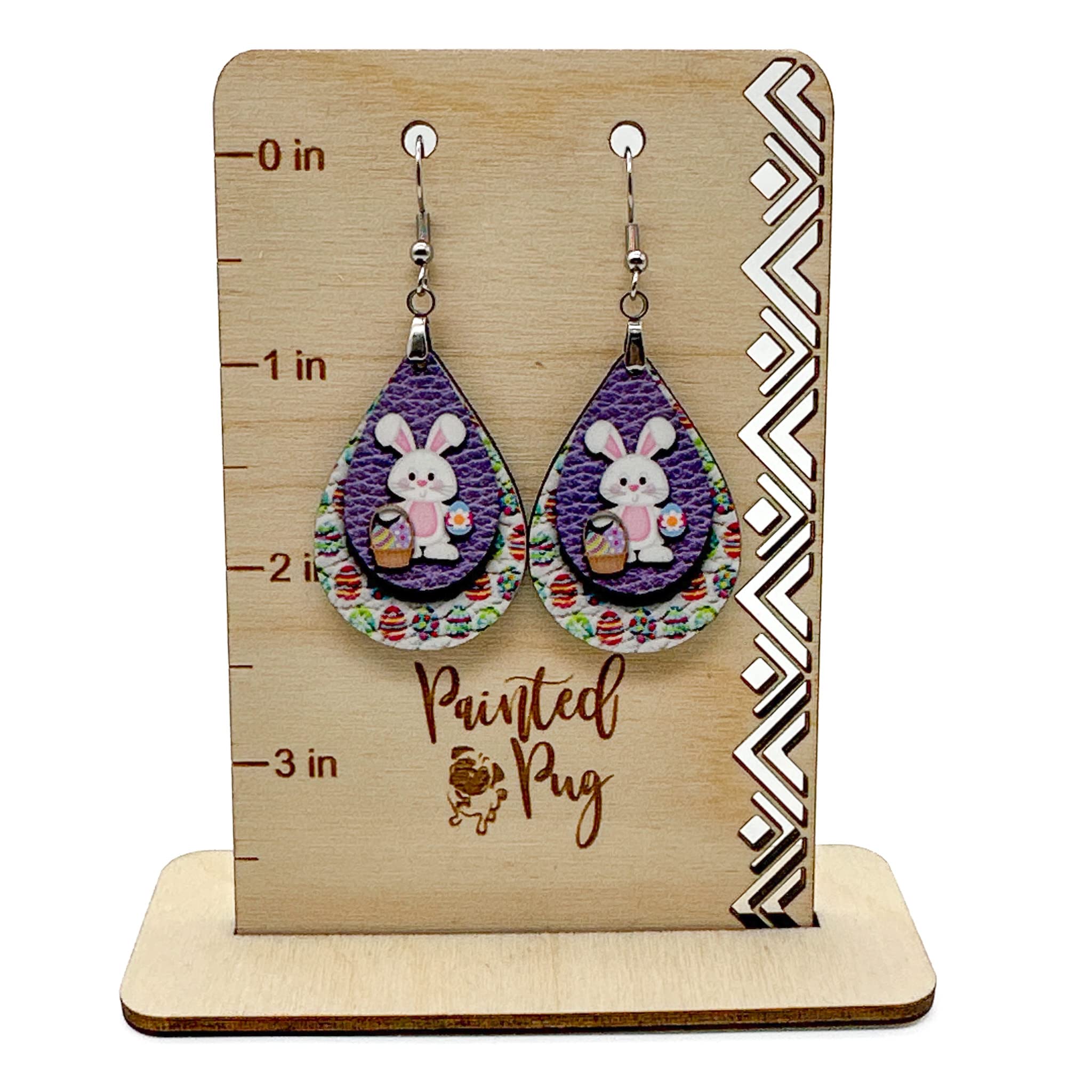Handmade Wooden Bunny Dangle Drop Earrings for Women - Purple & Pink Easter Jewelry by The Painted Pug | Perfect for Spring Celebrations, Easter Gifts & Party Accessories