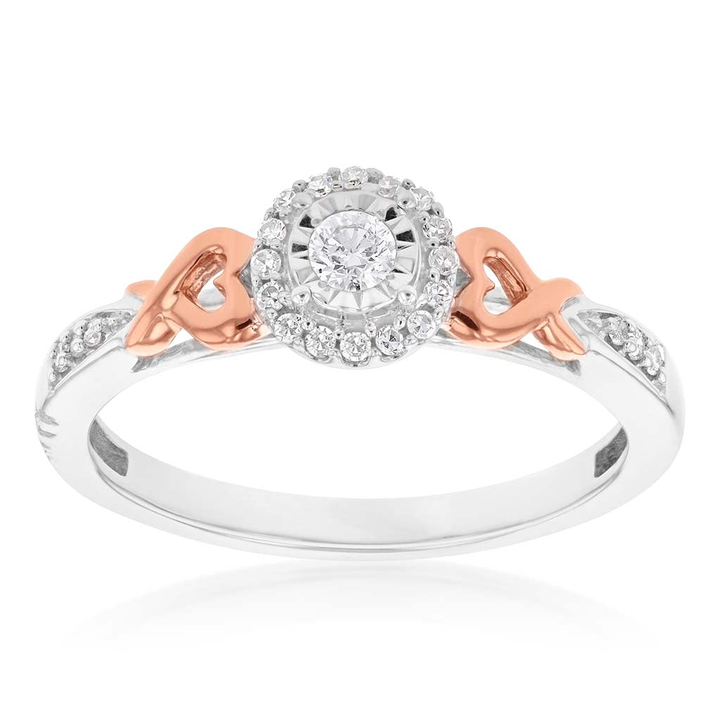 10 Carat White Gold Diamond Ring with Pink Sapphires & Rose Gold Band - Elegant Engagement, Wedding & Anniversary Jewelry for Women