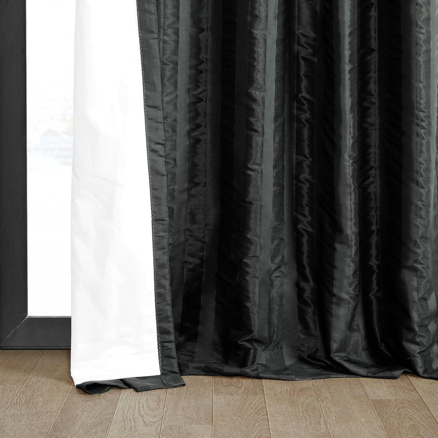 Black Striped Silk Blackout Curtains for Bedroom - Elegant Room Darkening Drapes for Better Sleep & Privacy