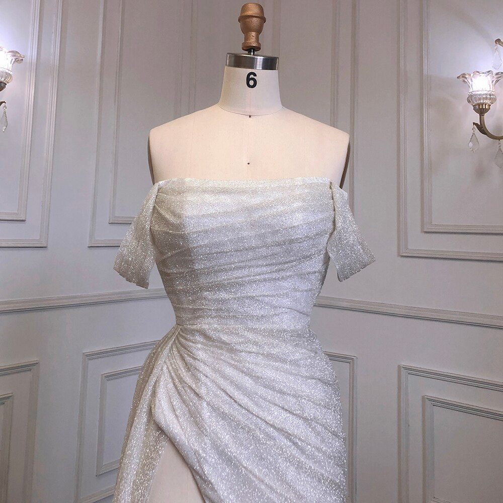 Elegant Ivory Mermaid Evening Dress with Sequins - Luxury High Slit Formal Gown for Women 2025 | Perfect for Parties, Prom, and Special Occasions