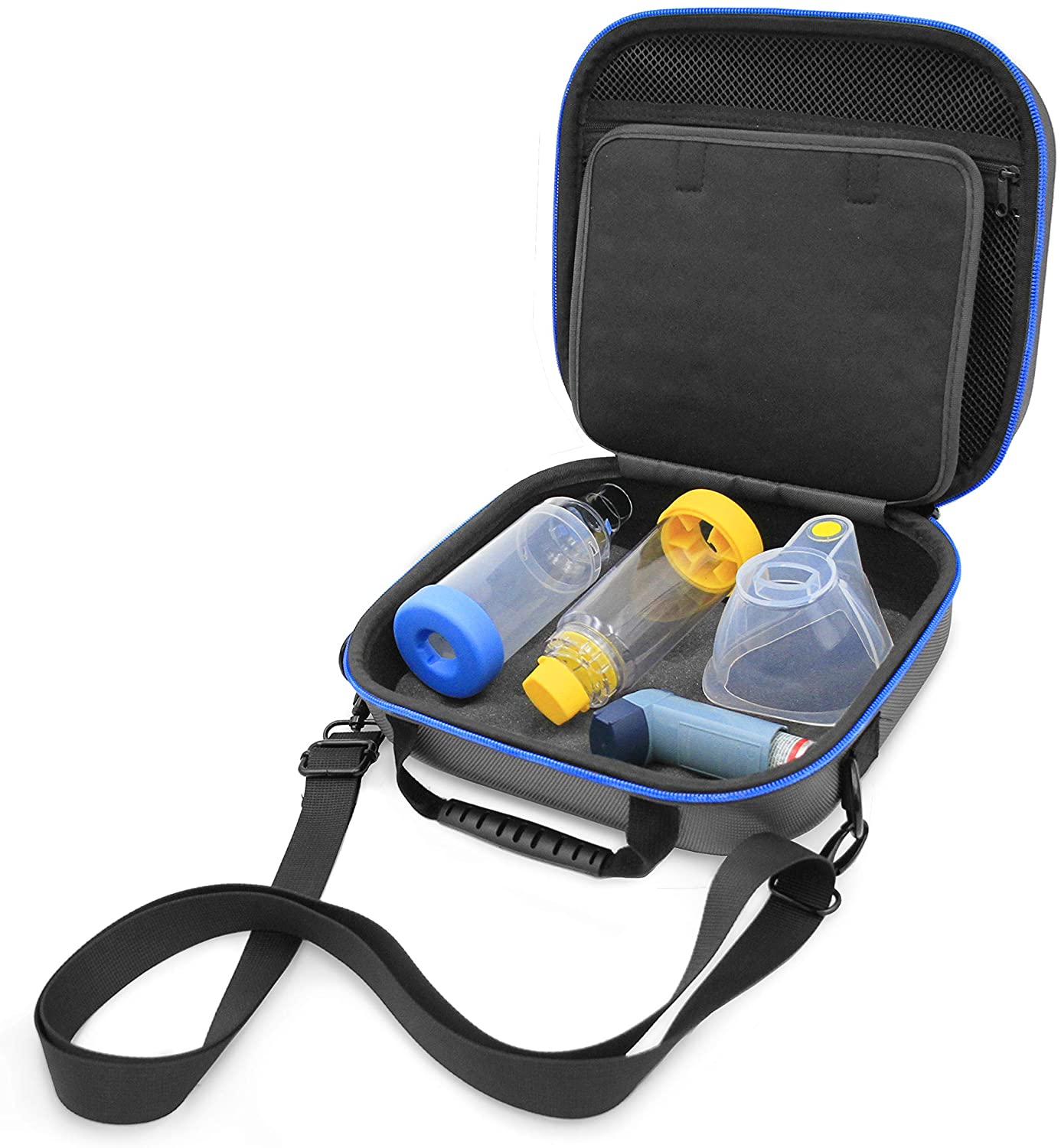 CASEMATIX Asthma Inhaler & Essential Carrying Case - Protective Travel Bag for Handheld Asthma Nebulizer Machine, Asthma Mask & Spacer - Perfect for Travel, Home & Emergency Use