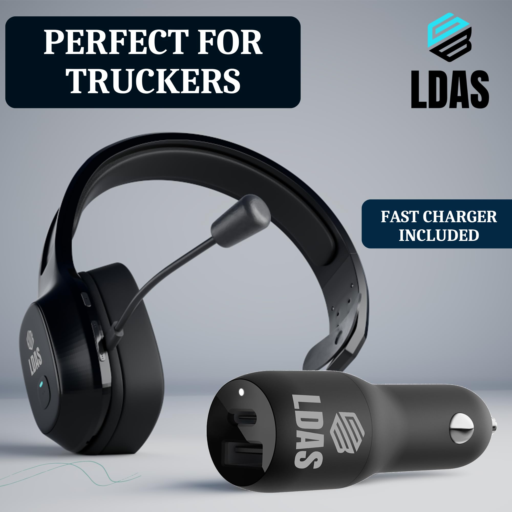 LDAS Trucker Bluetooth Headset V5.2 - Wireless Over-Ear Headphones with Mute Button & AI Noise Cancellation for Phone Calls | Compatible with Cell Phones, Computers & Home Office | Includes Charger | Perfect for Truck Drivers, Remote Work & Online Meetings